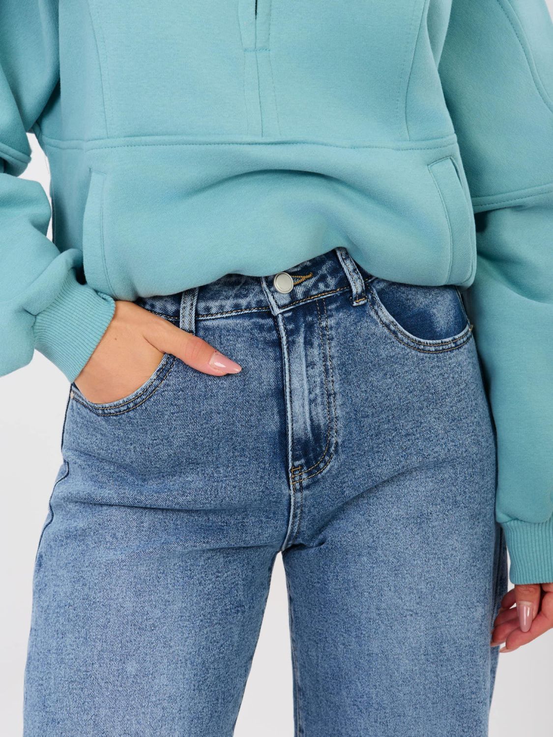 Women's balloon fit high-waisted jeans, dark blue