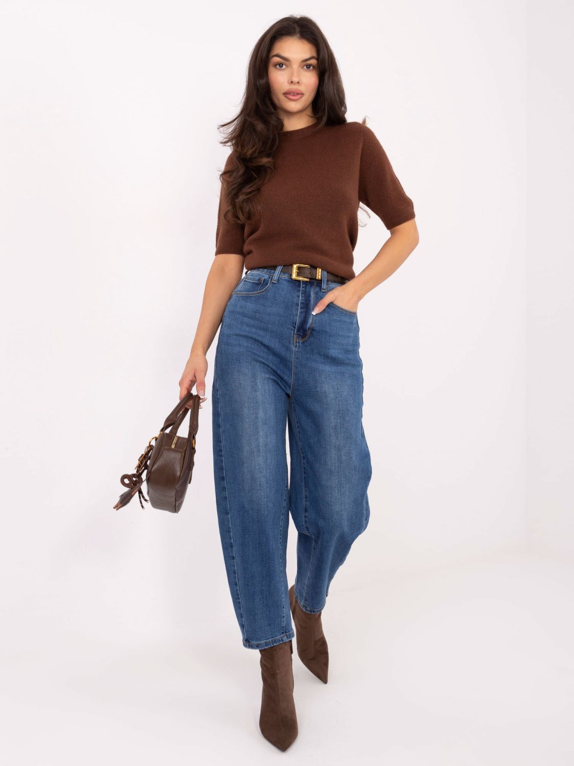 Women's balloon fit high-waisted jeans, dark blue