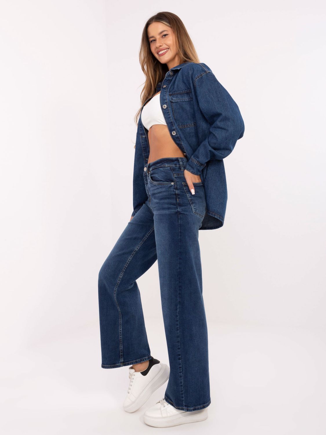 Women's wide-leg high-waisted jeans – dark blue