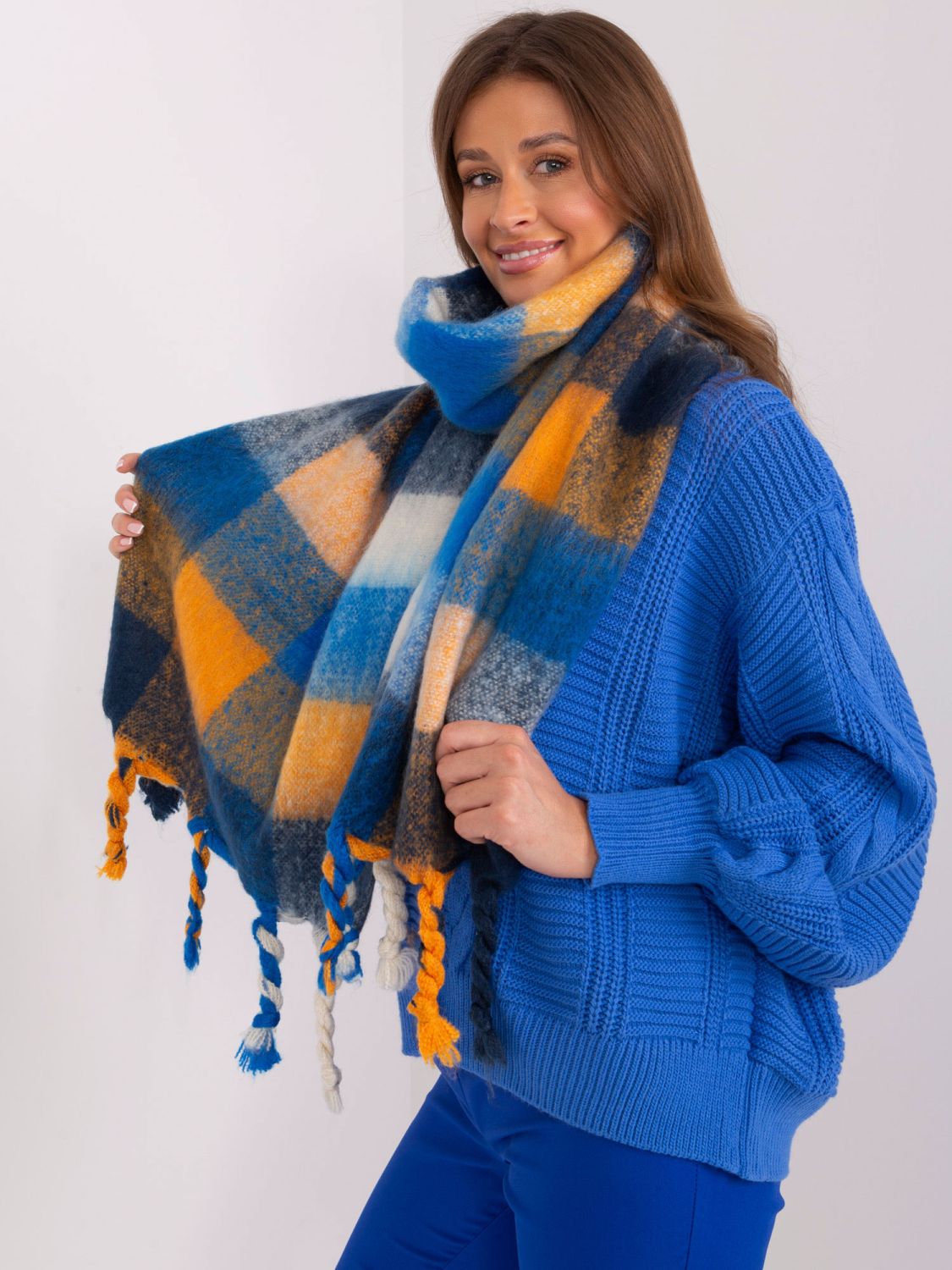 Elegant Blue Scarf with Fringes