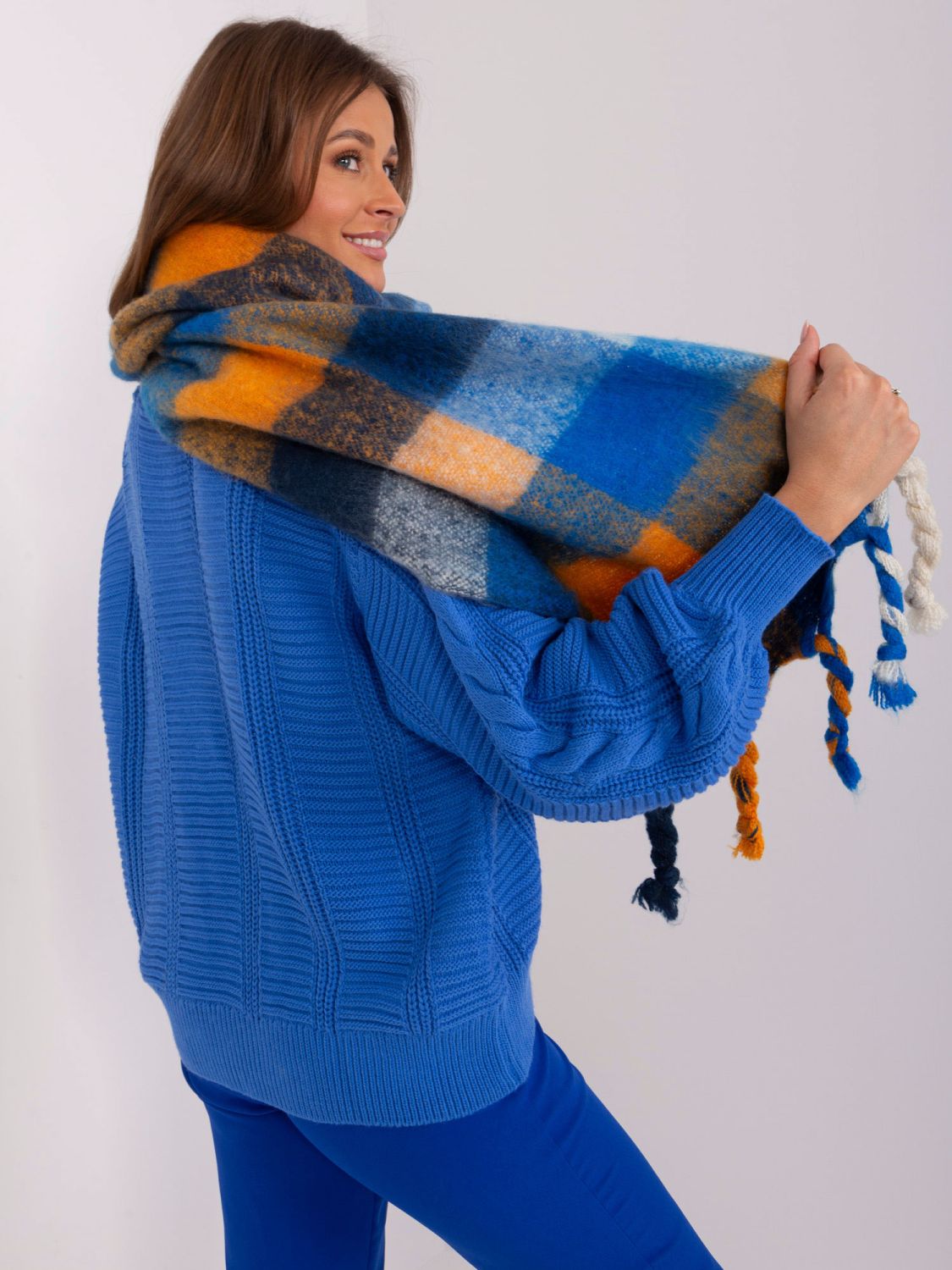 Elegant Blue Scarf with Fringes