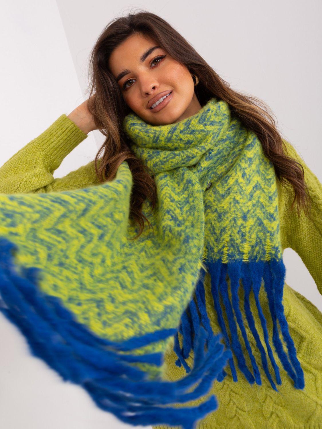 Women's Geometric Scarf in Dark Blue and Yellow