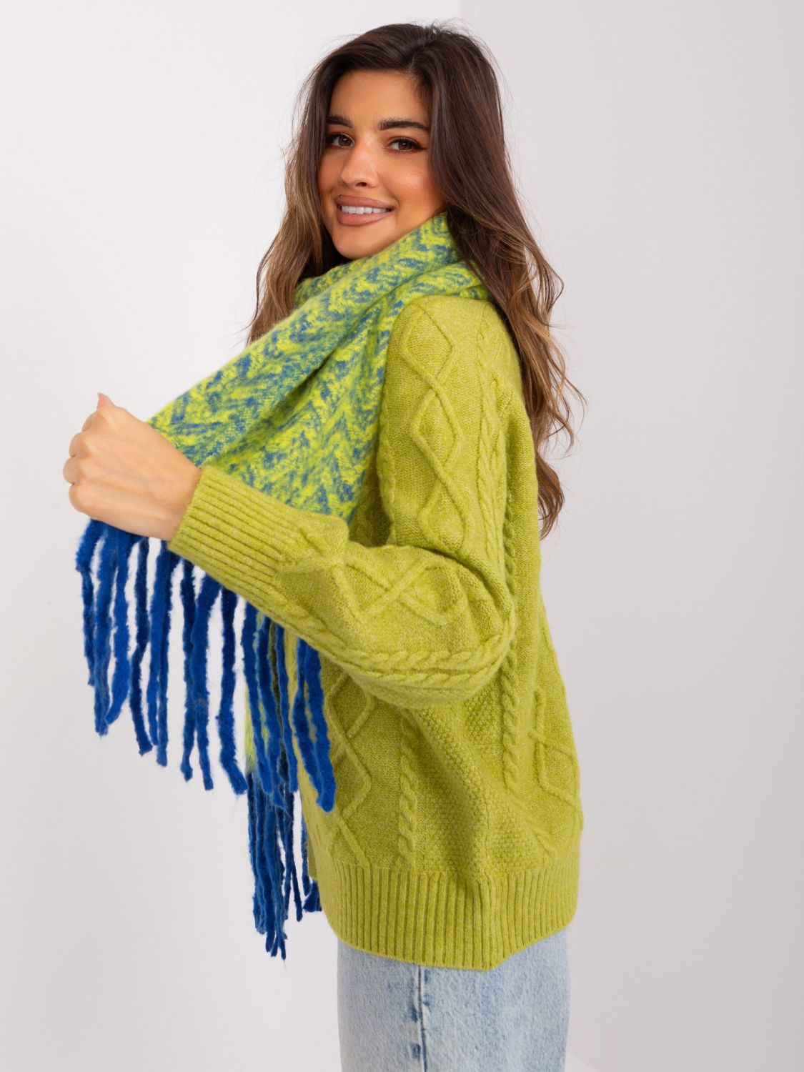 Women's Geometric Scarf in Dark Blue and Yellow