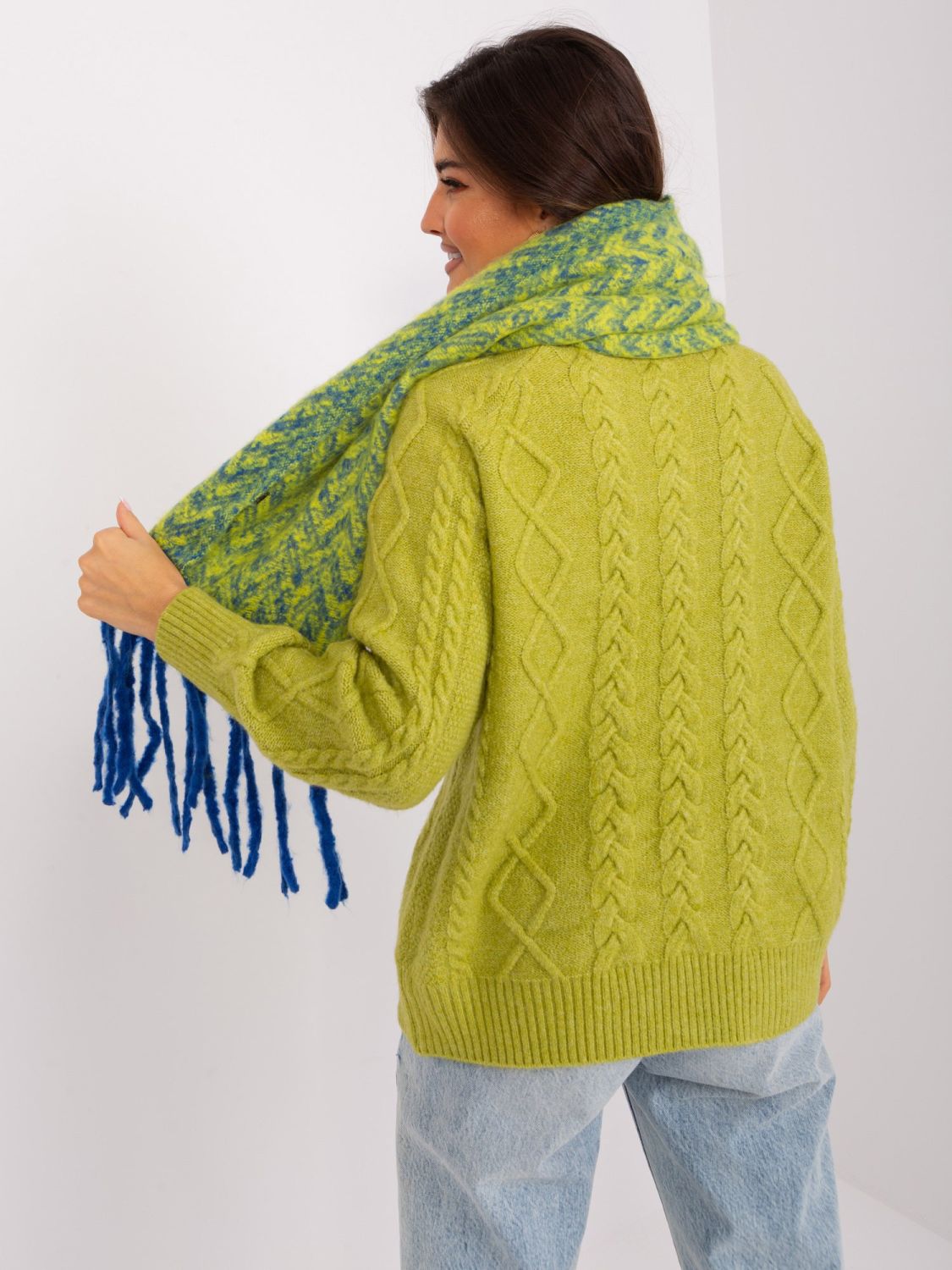 Women's Geometric Scarf in Dark Blue and Yellow