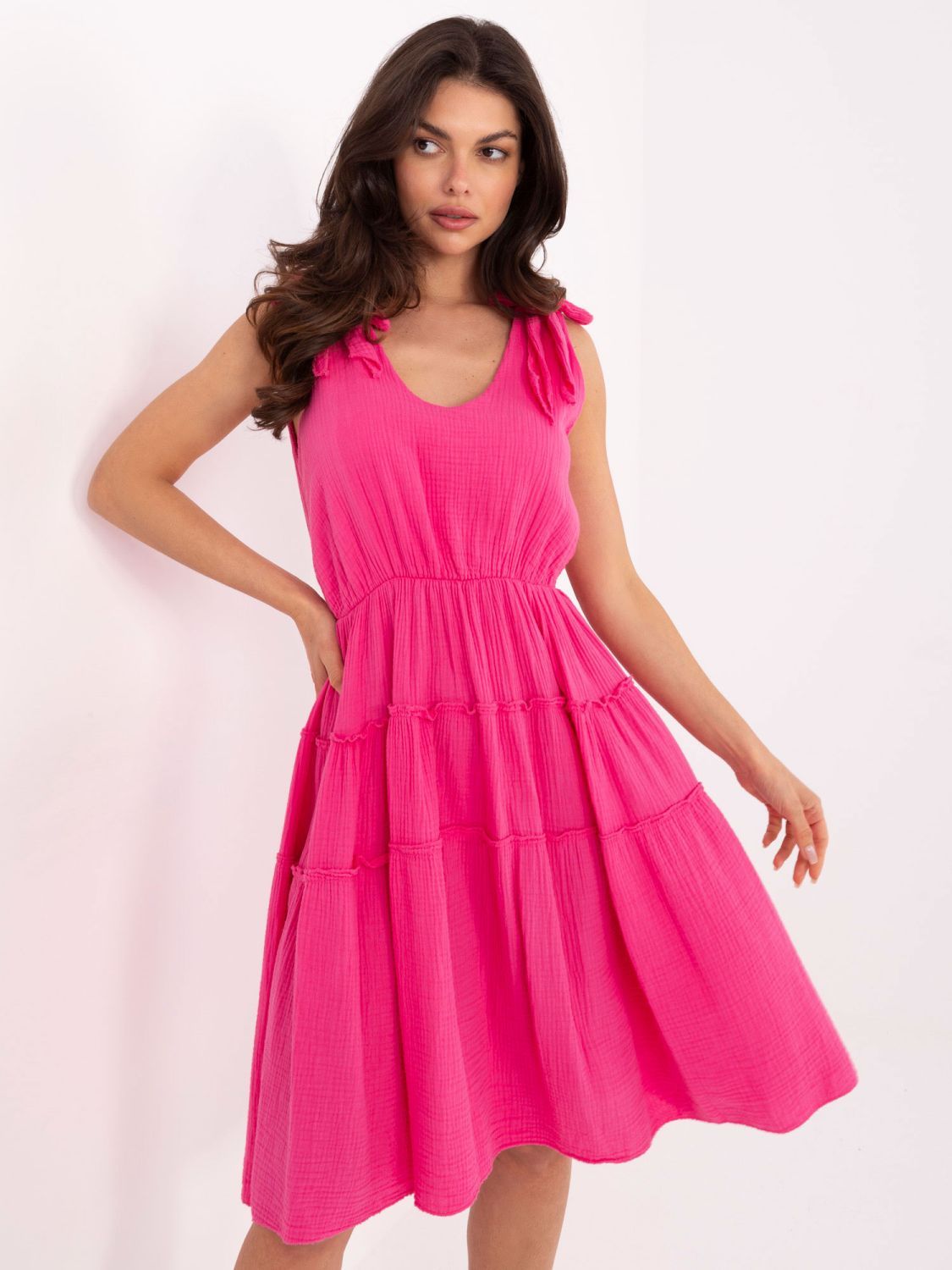 Pink Flared Dress with Tie