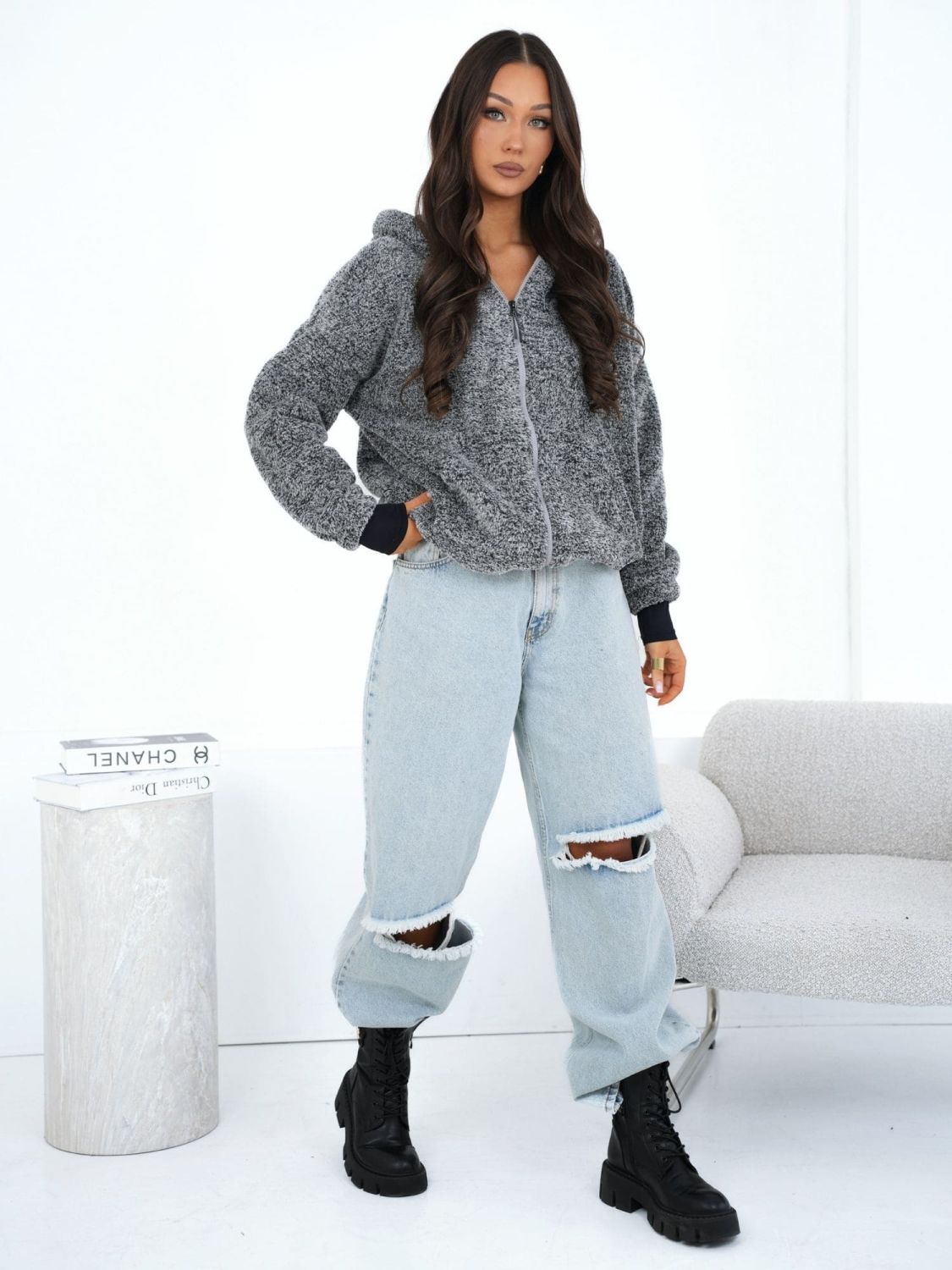 Women's grey zip-up hoodie