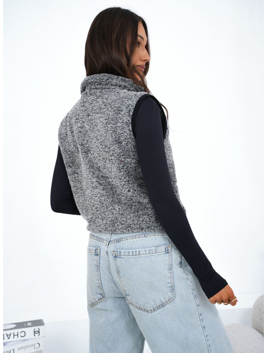 Women's Dark Grey Faux Fur Vest