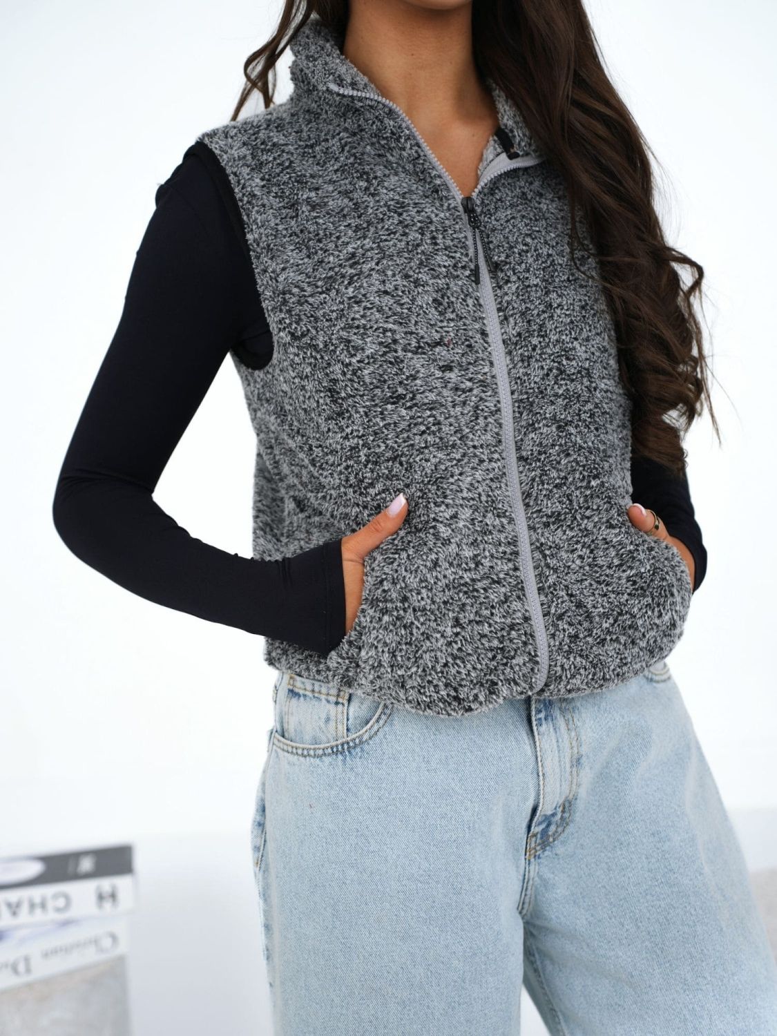 Women's Dark Grey Faux Fur Vest