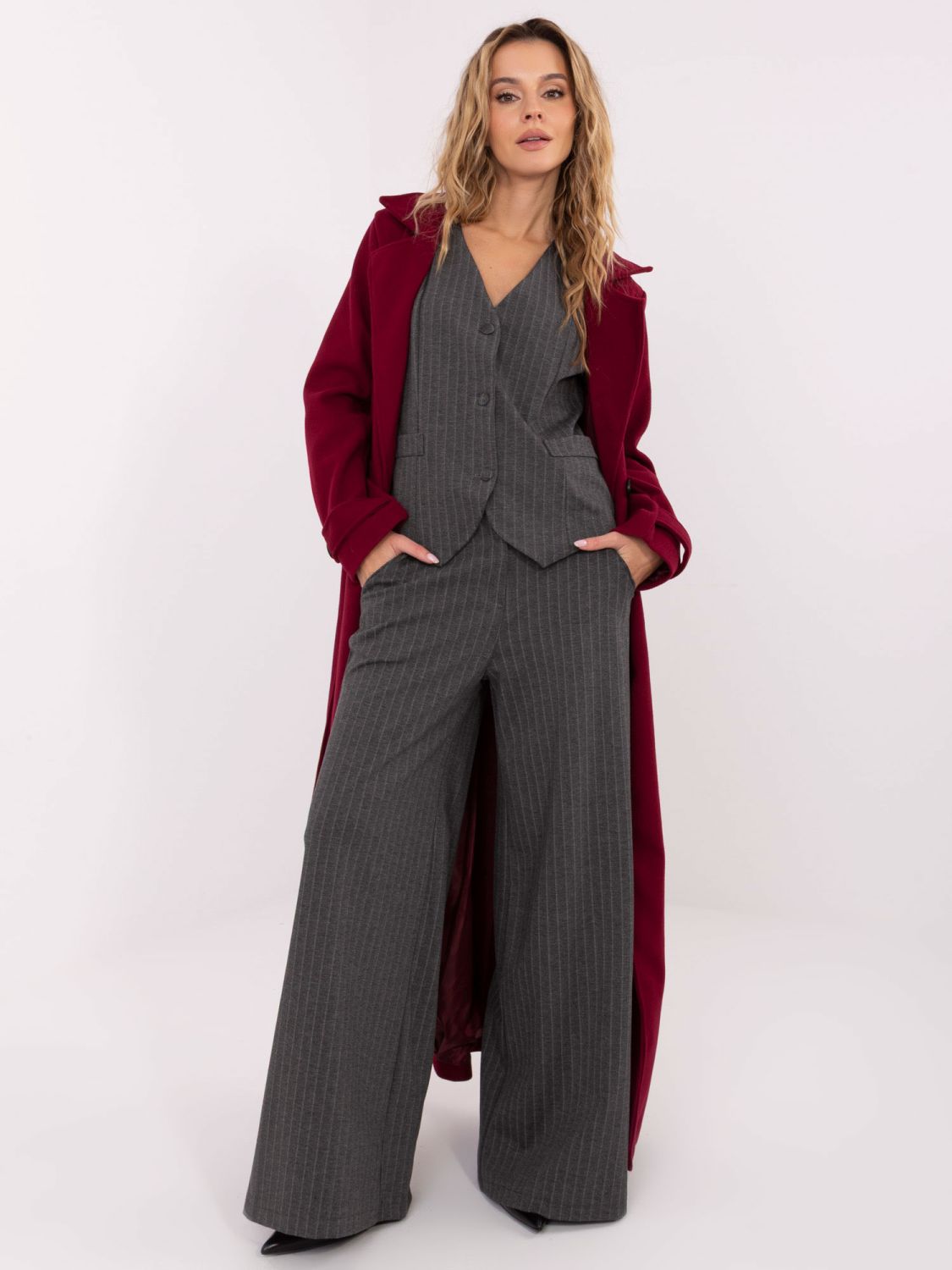 Elegant wide-leg striped trousers, dark grey