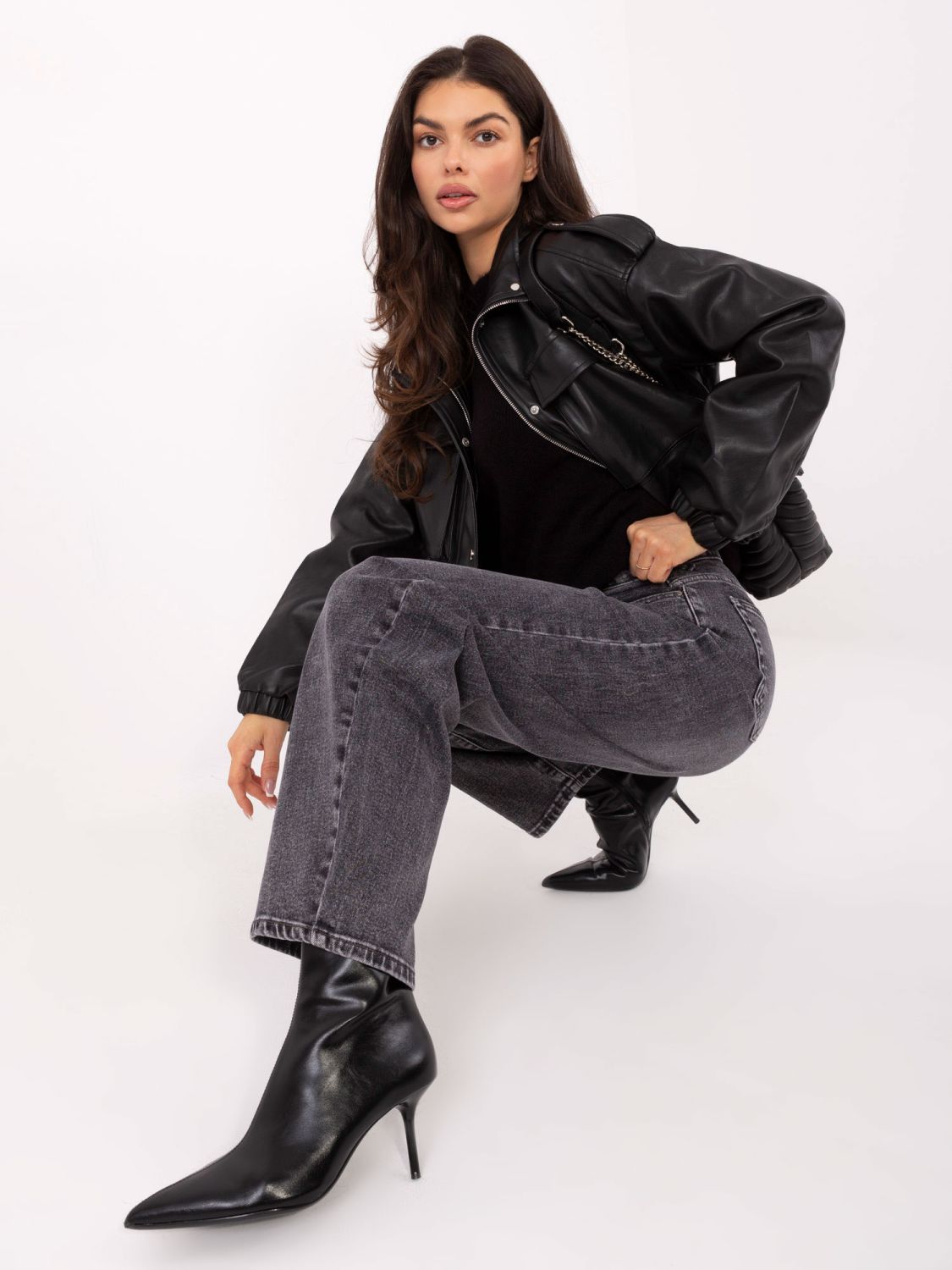 Women's dark grey balloon fit jeans