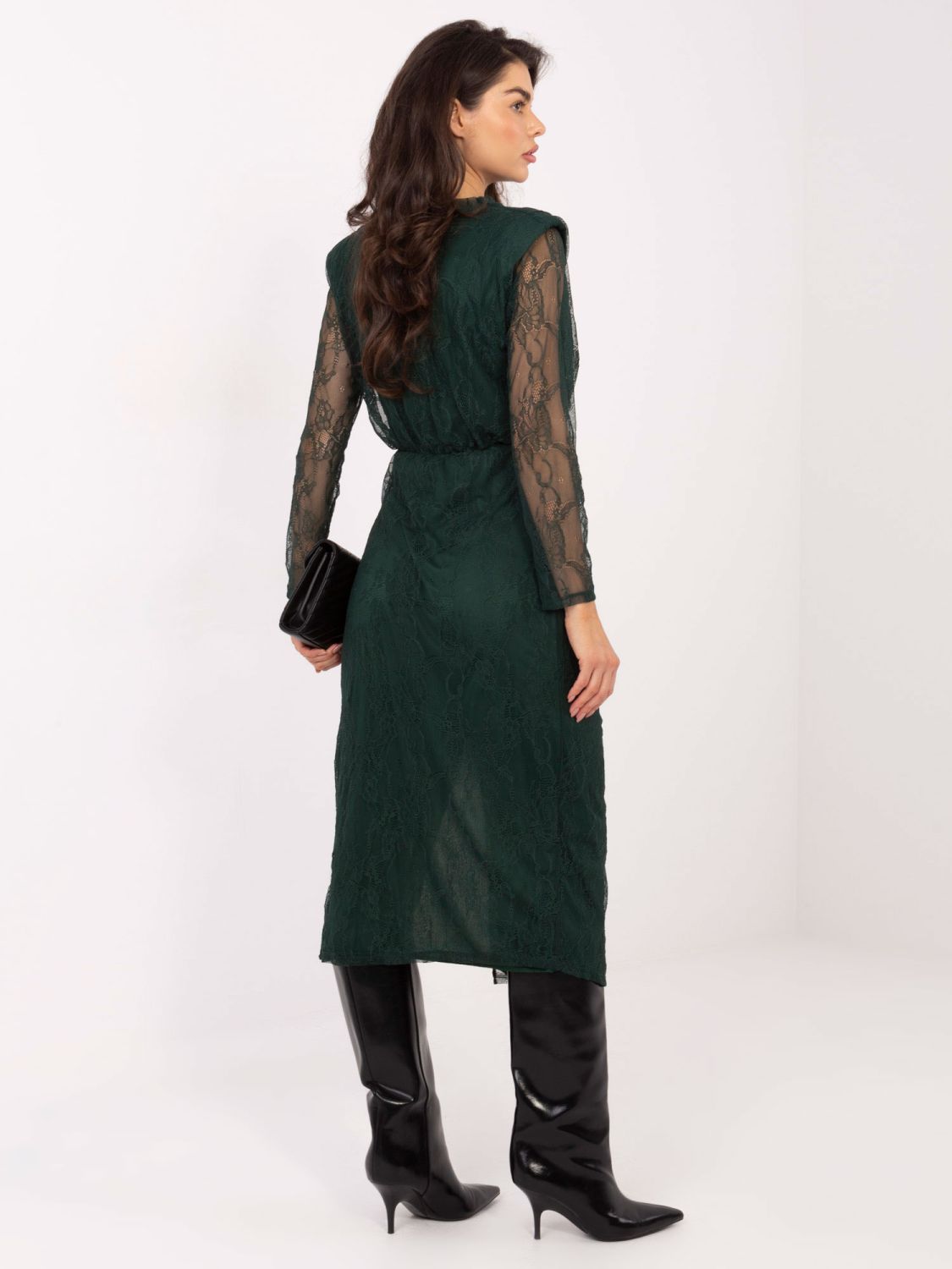 Elegant dark green lace midi pencil dress