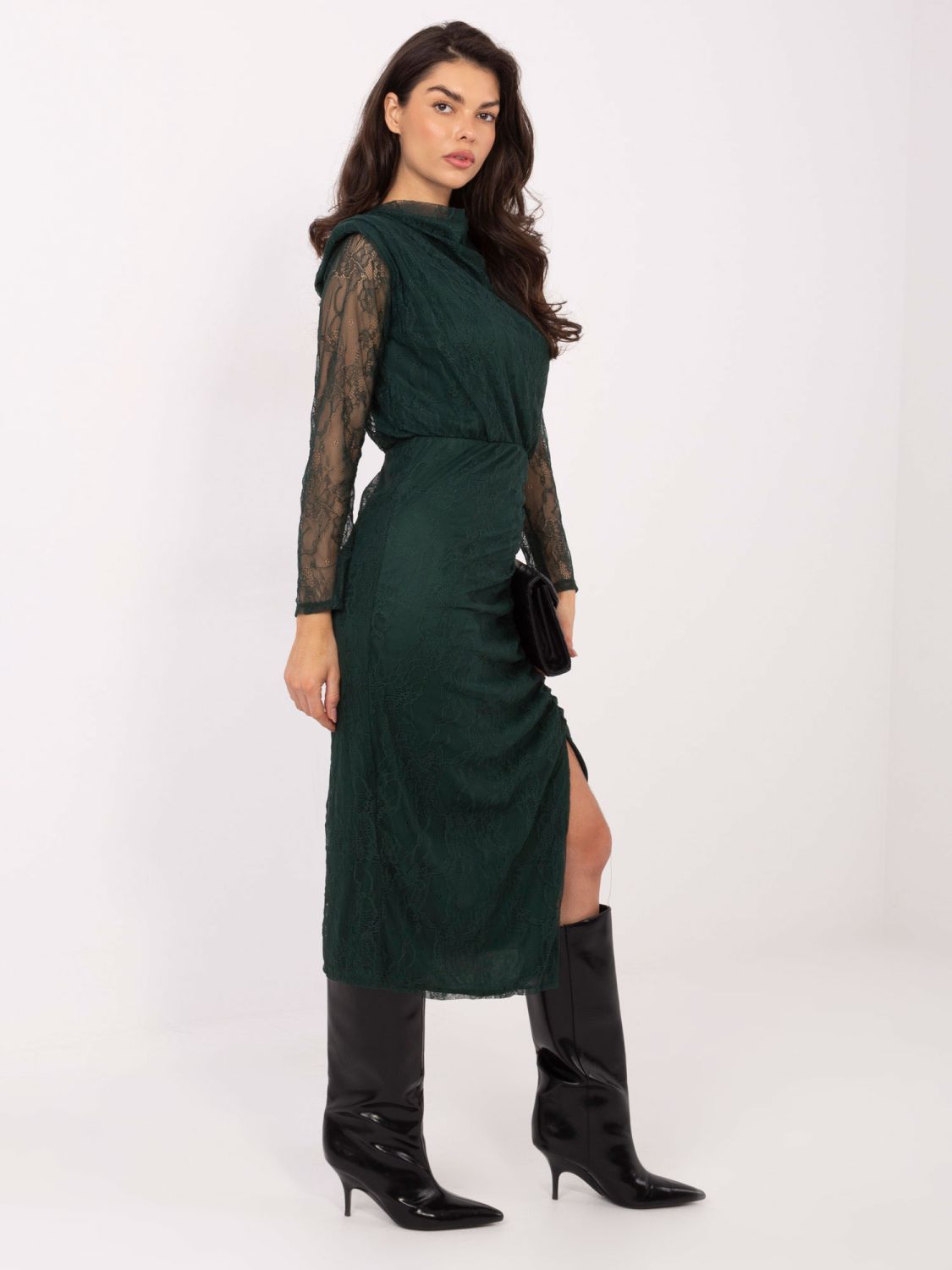 Elegant dark green lace midi pencil dress