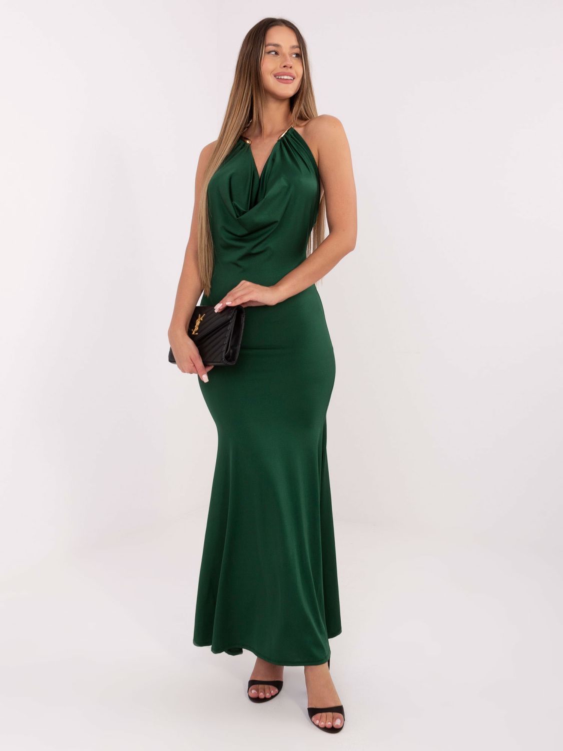 Elegant dark green maxi dress
