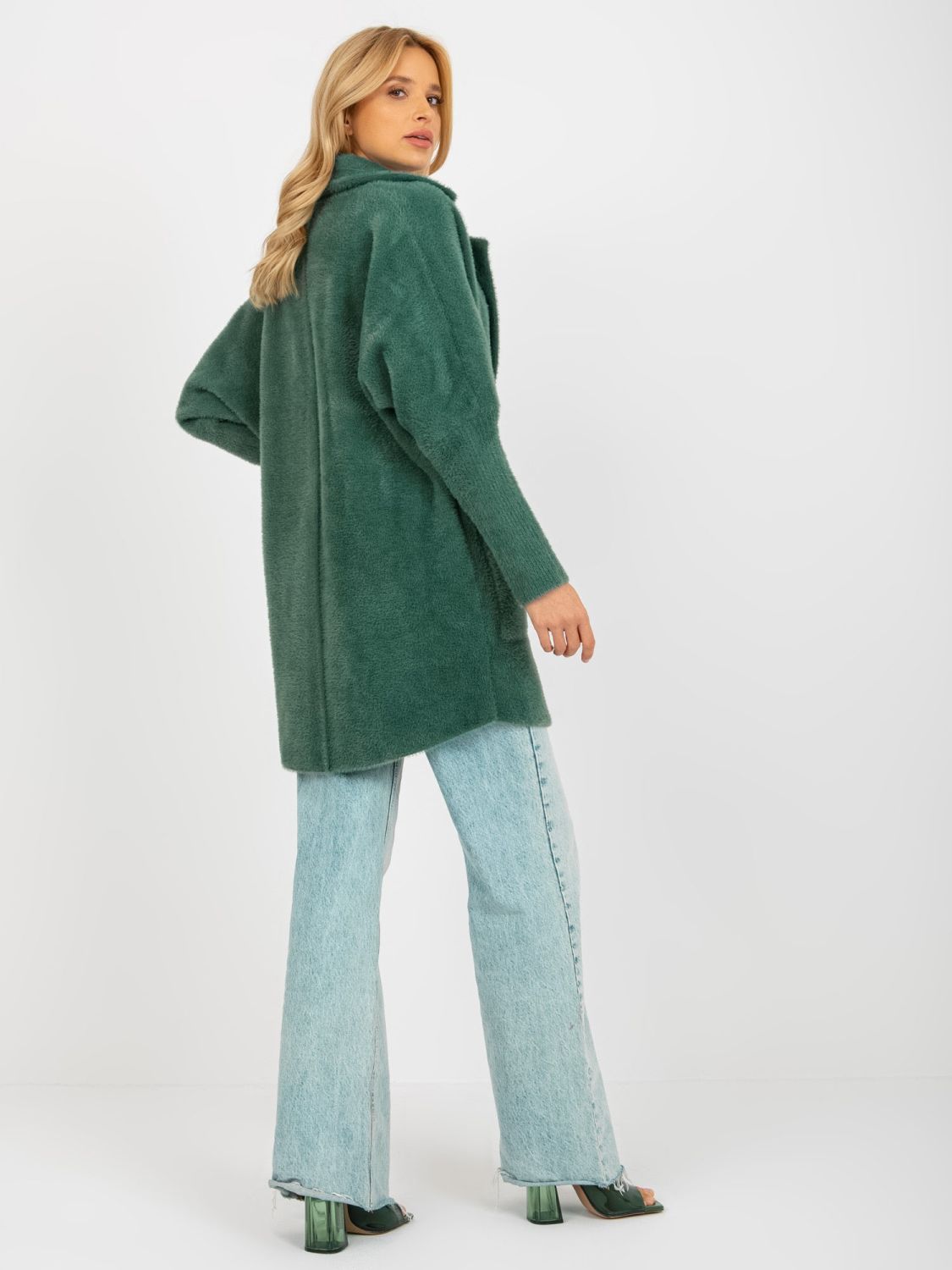 Loose Dark Green Alpaca Coat with Pockets