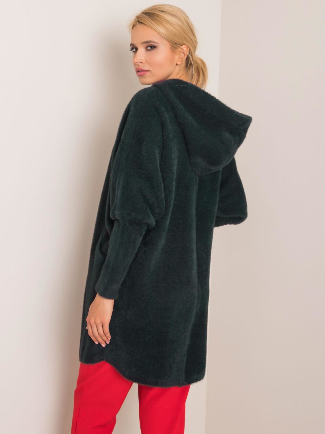 Beige alpaca transitional coat with hood