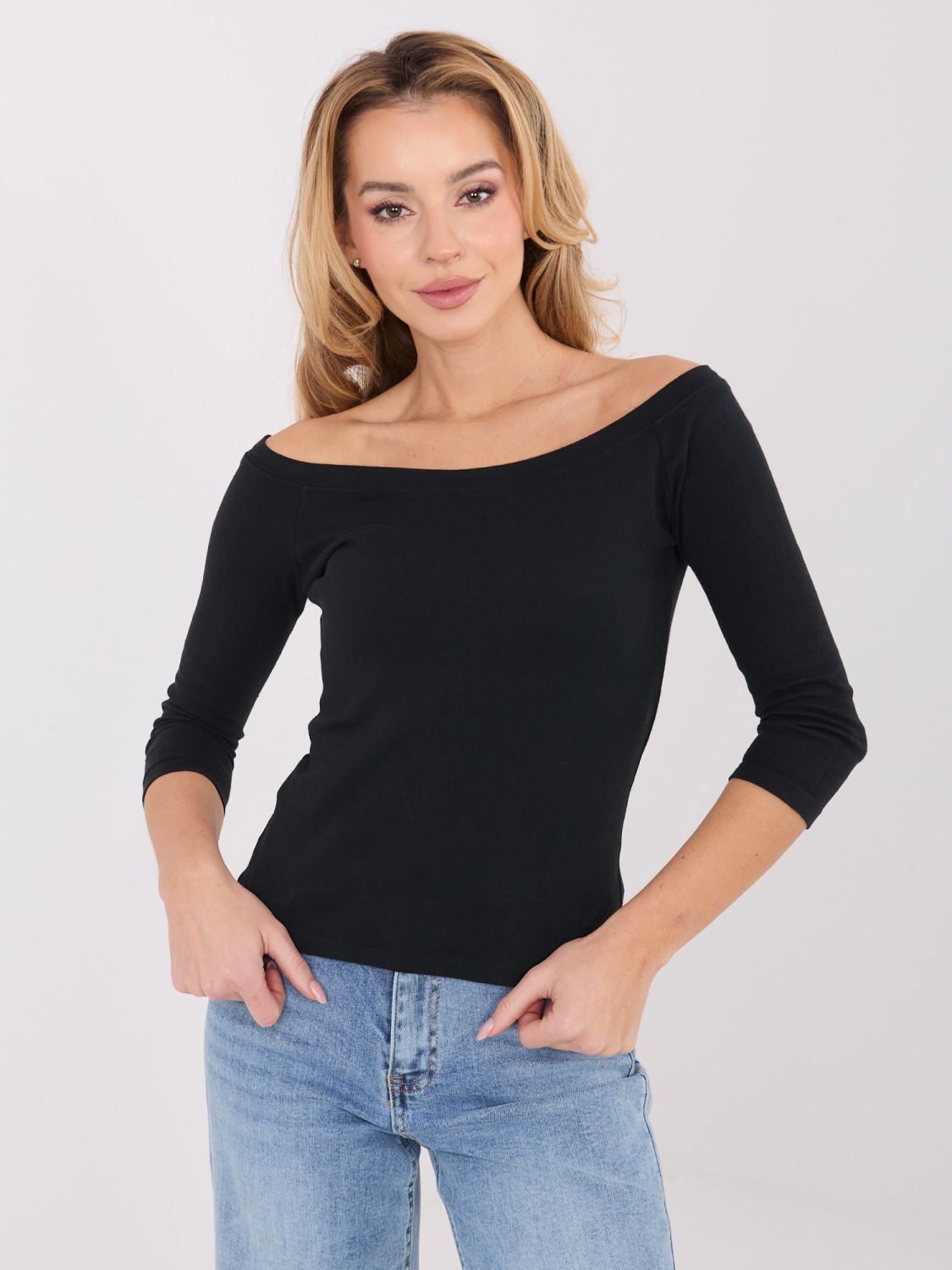 Black cotton off-shoulder blouse