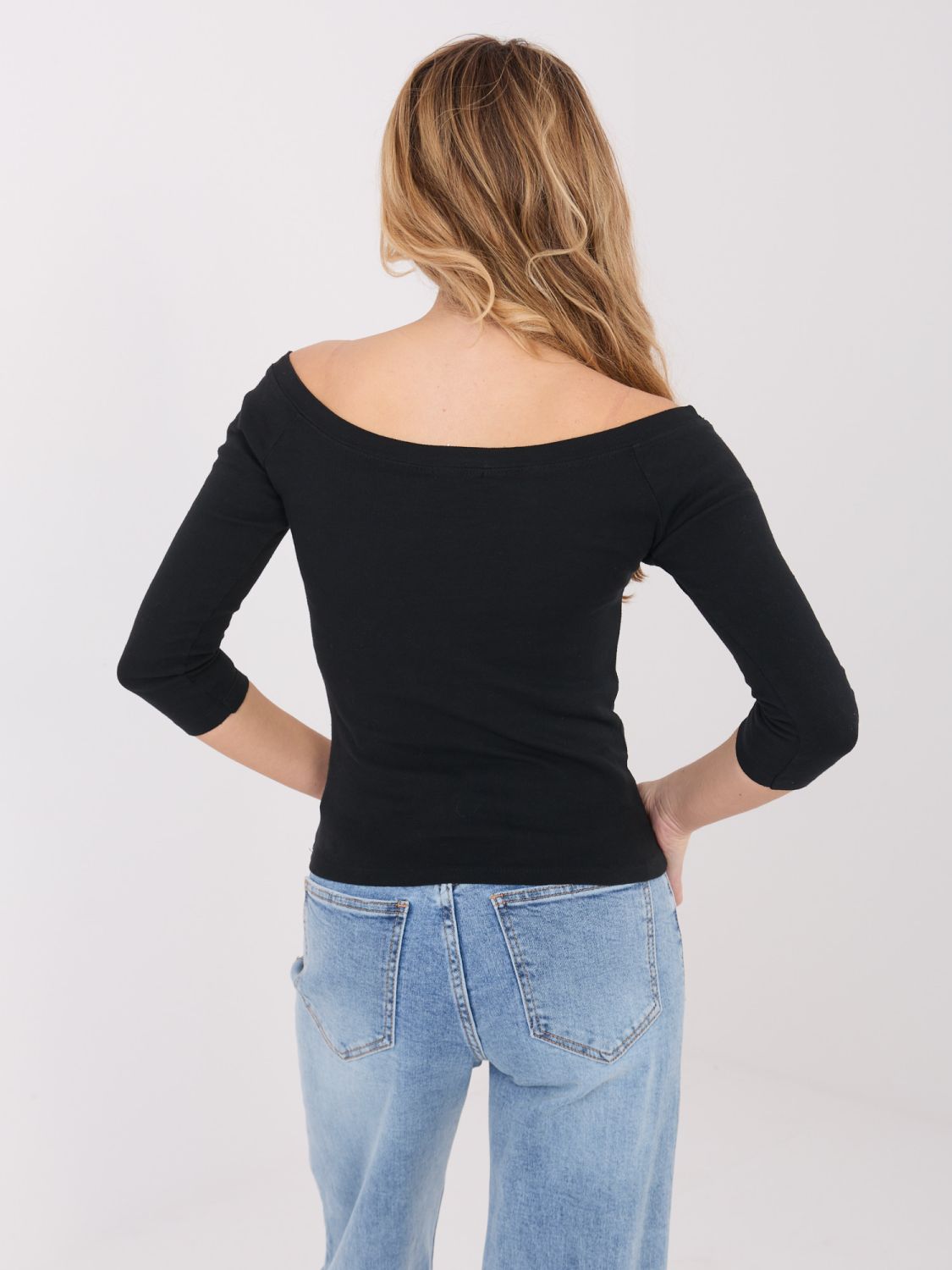 Black cotton off-shoulder blouse