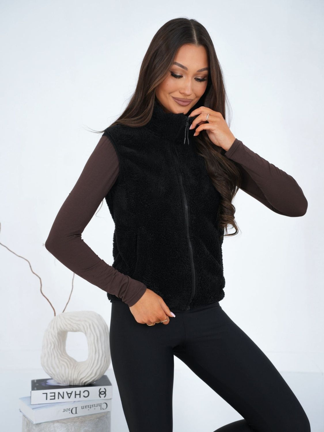 Black Faux Fur Women's Vest