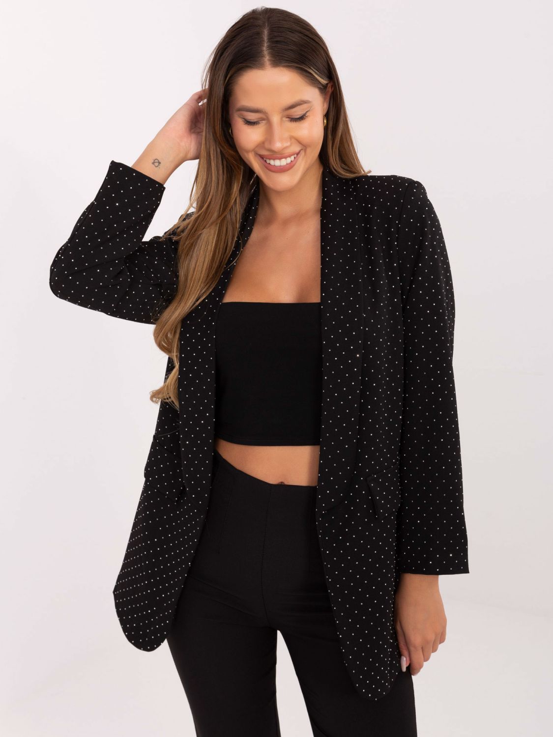 Elegant black blazer with appliqué and lining