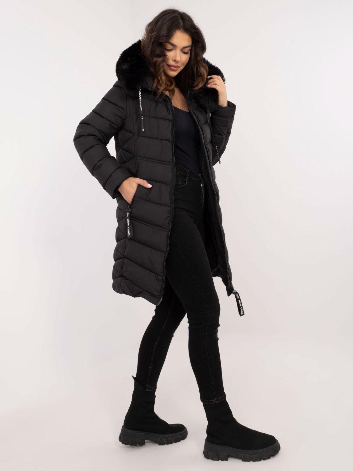 Black Quilted Winter Jacket with Hood