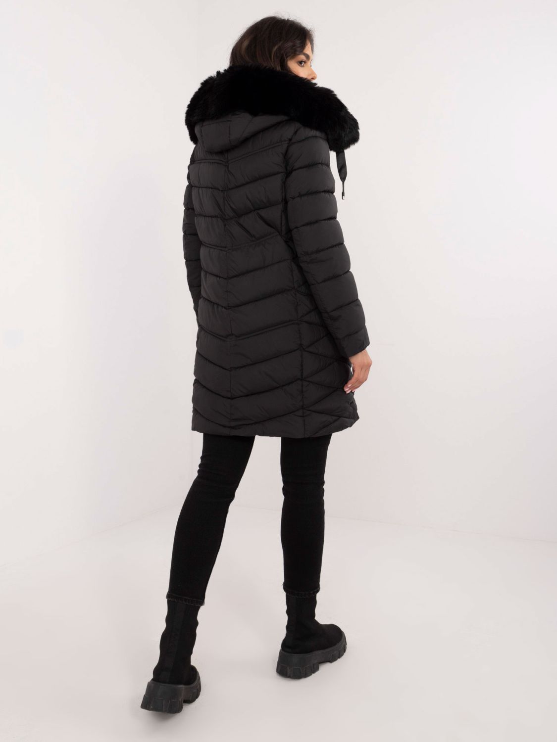 Black Quilted Winter Jacket with Hood