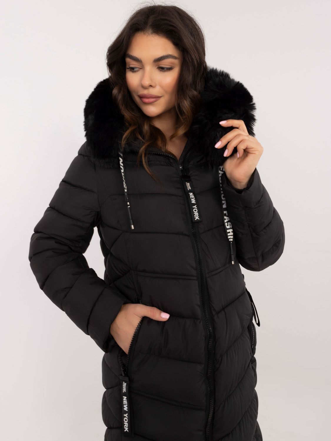 Black Quilted Winter Jacket with Hood