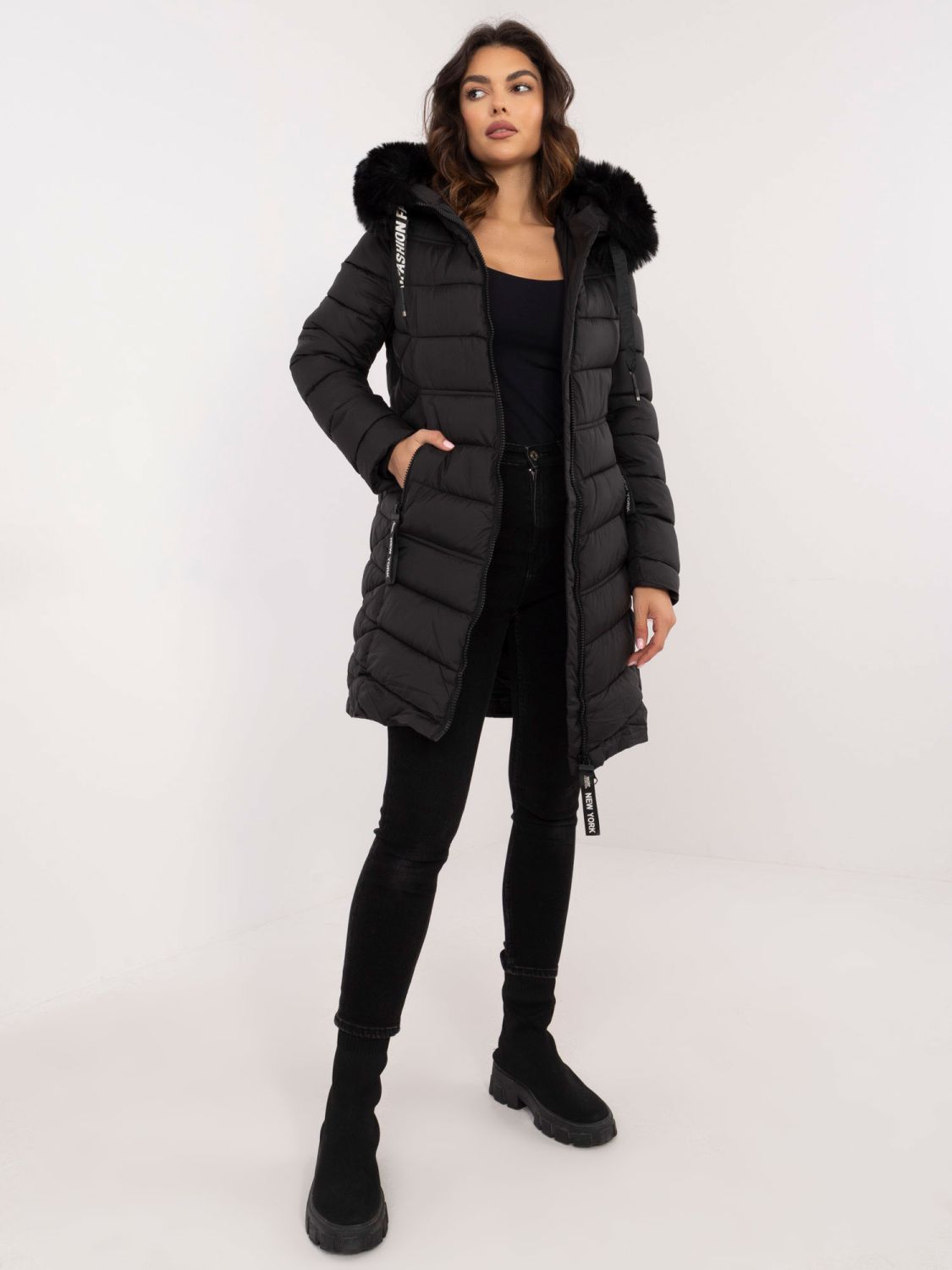 Black Quilted Winter Jacket with Hood