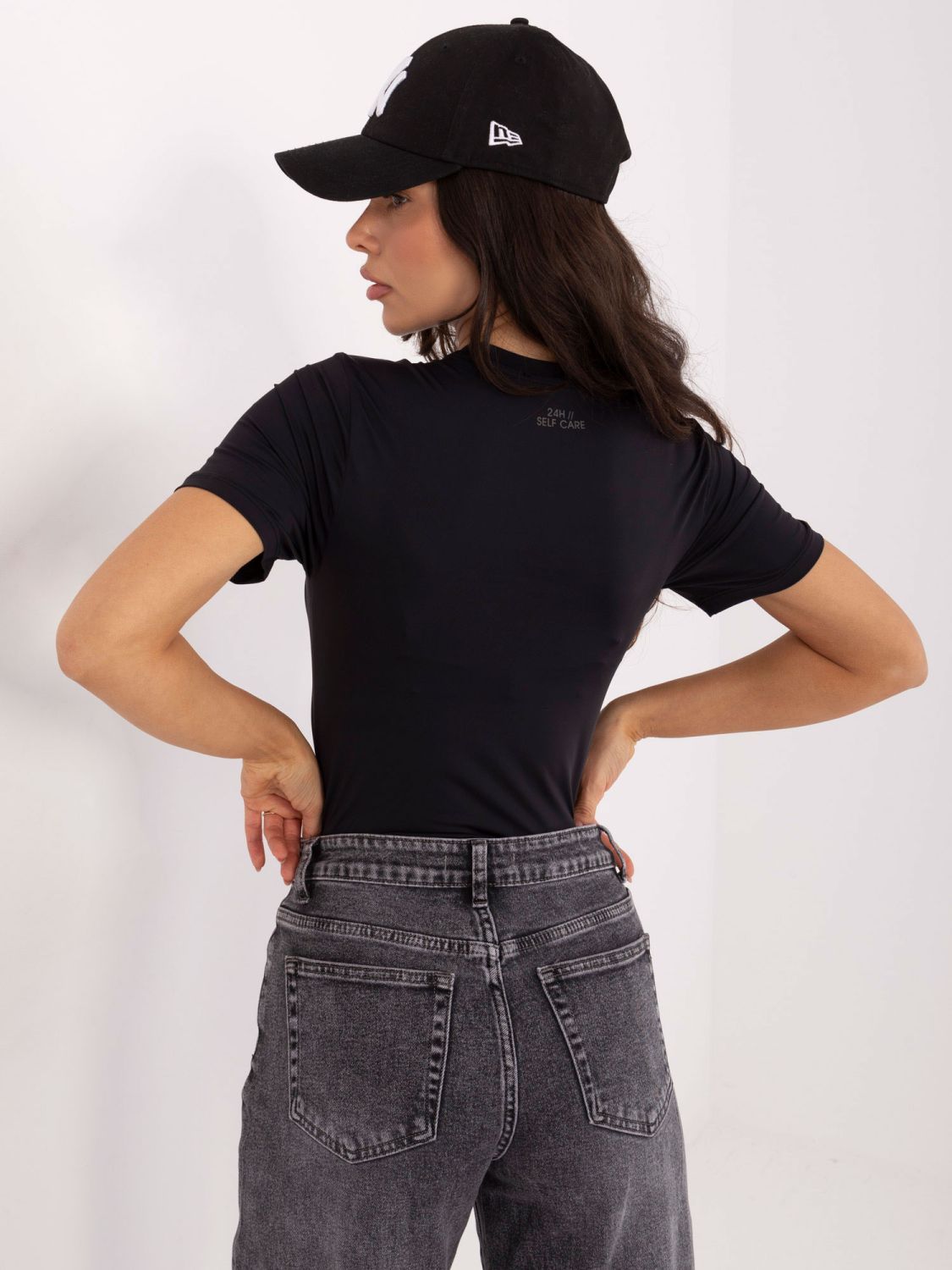 Black smooth short-sleeve blouse