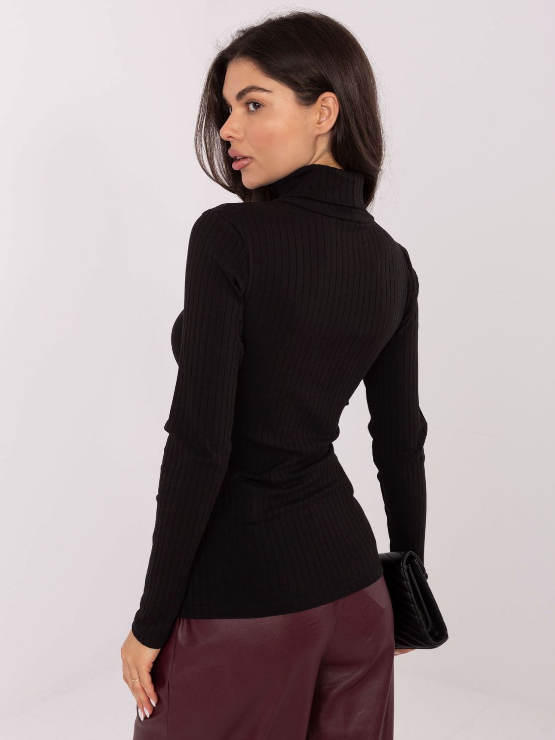 Black Ribbed Turtleneck Blouse