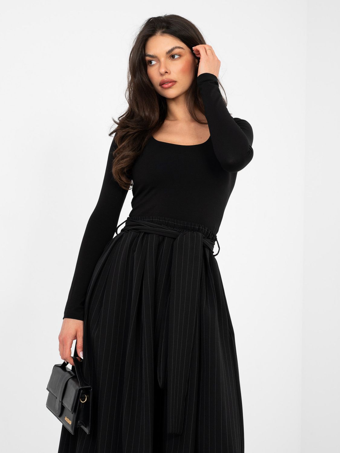 Black cotton blouse with long sleeves and lining