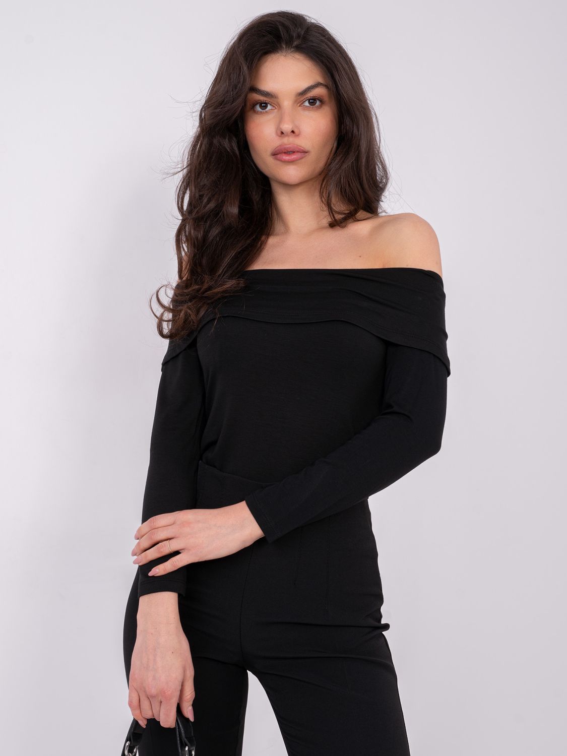 Black off-shoulder blouse with 3/4 sleeves