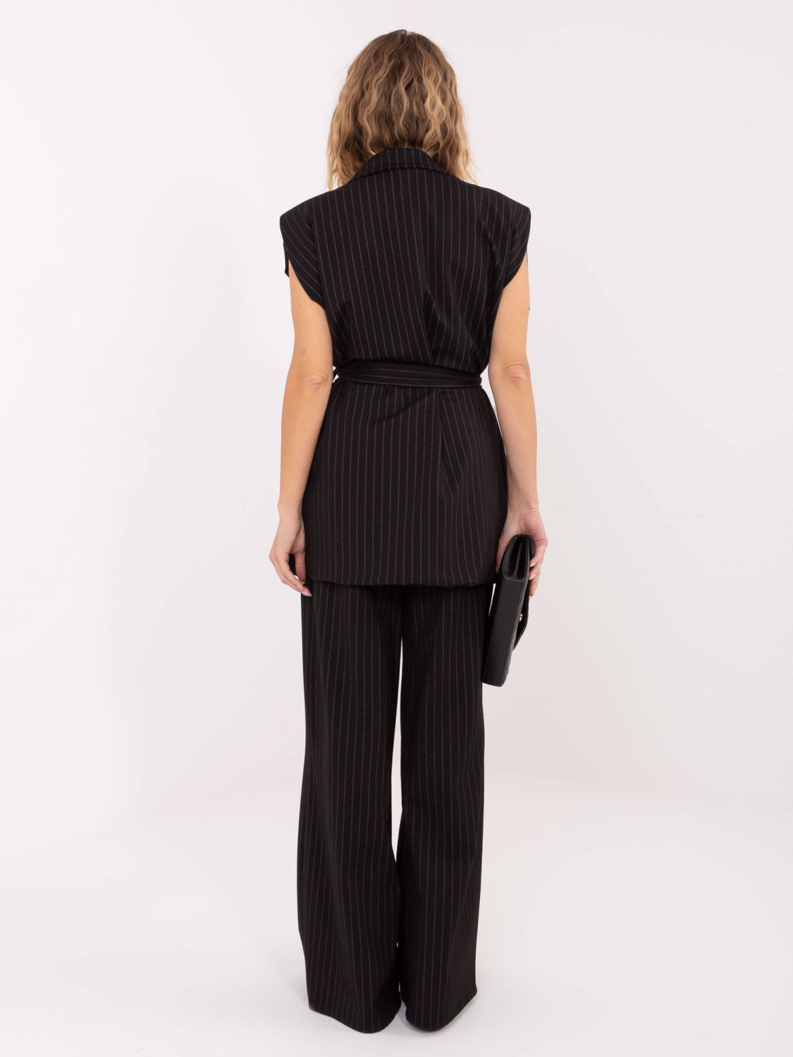Elegant black striped vest with belt