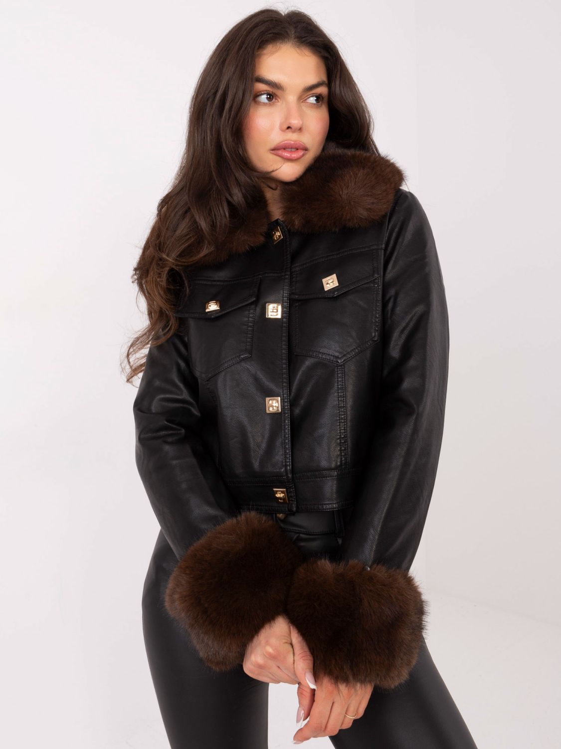 Short black faux leather jacket with lining