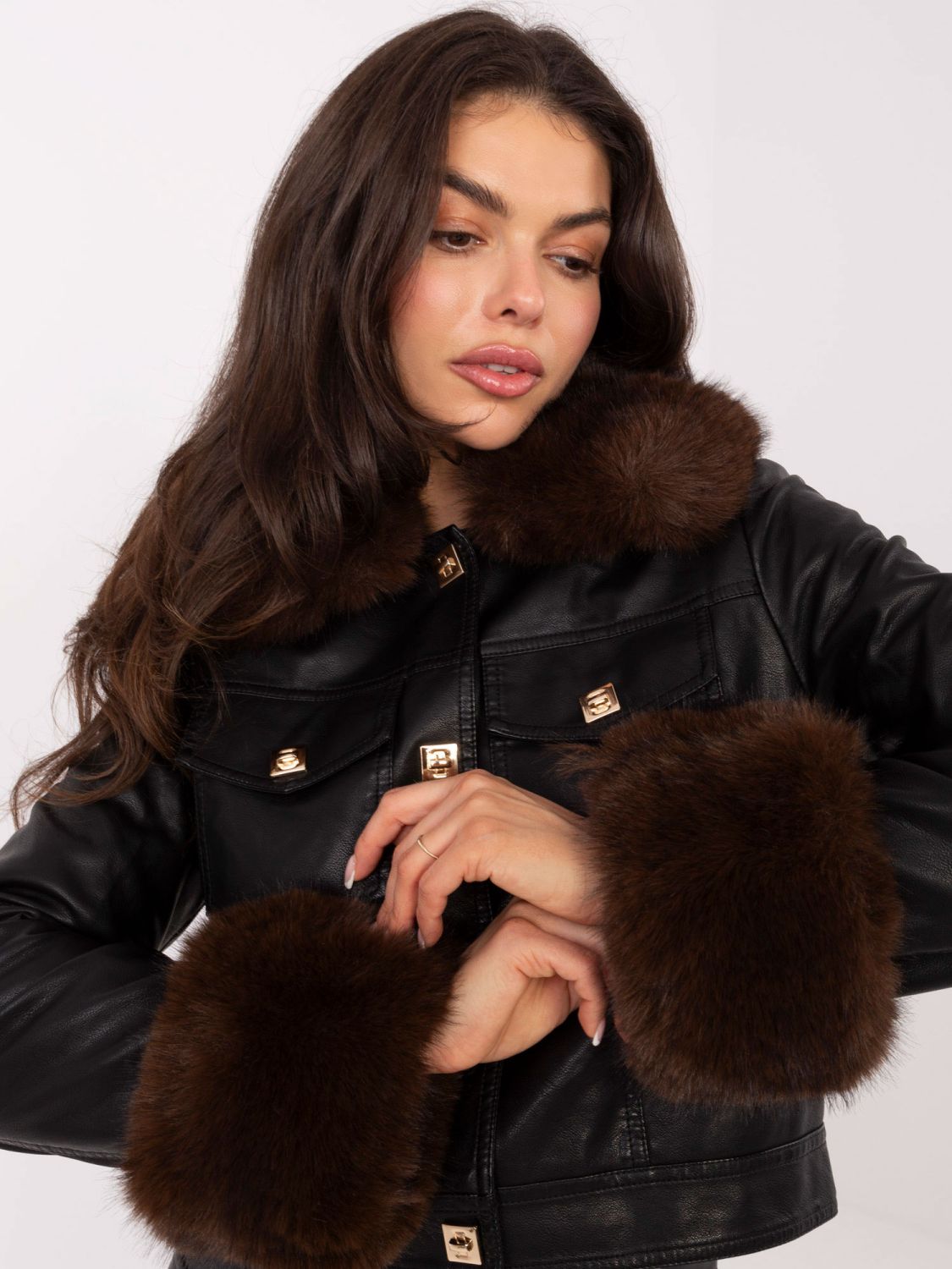 Short black faux leather jacket with lining