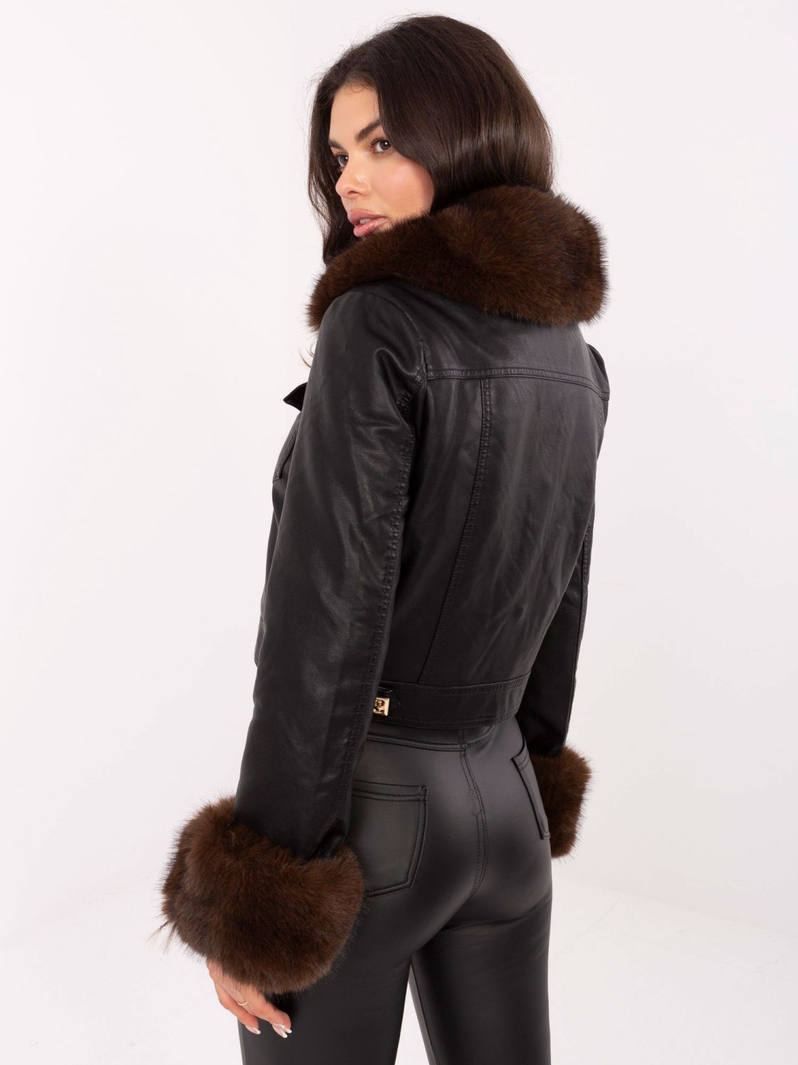 Short black faux leather jacket with lining