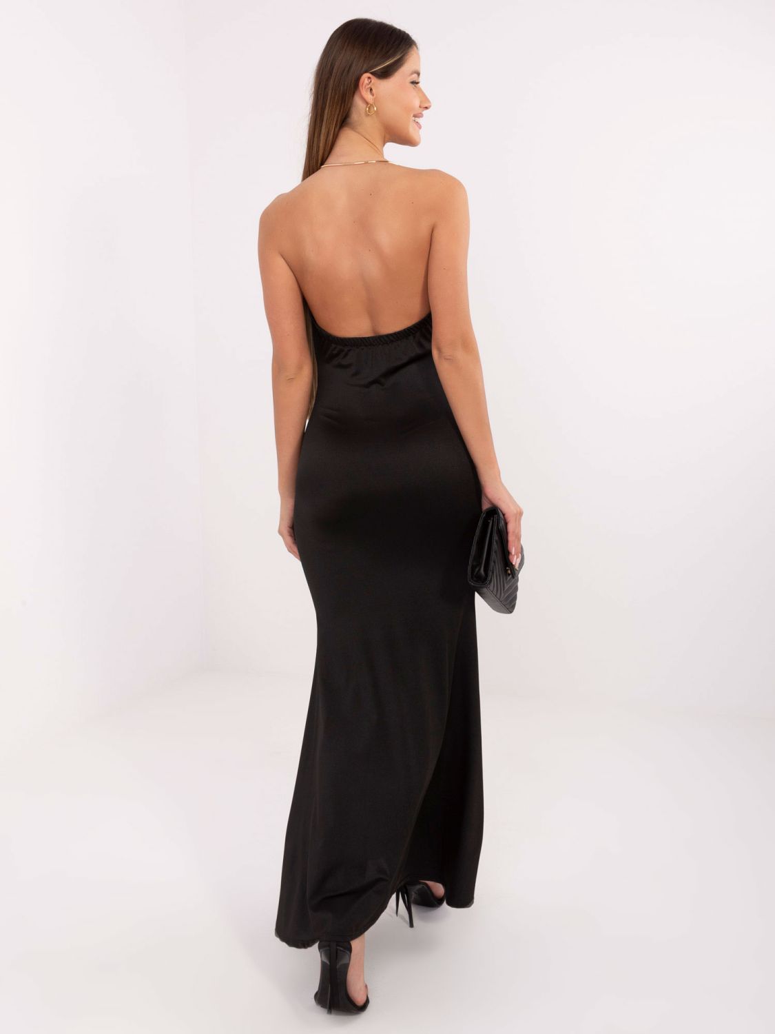 Elegant black maxi dress with draped neckline