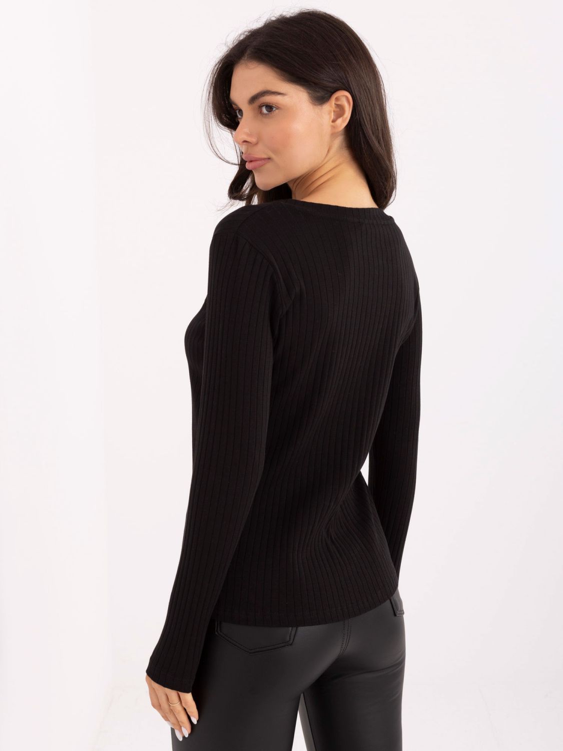 Black cotton blouse with embroidery and V-neckline