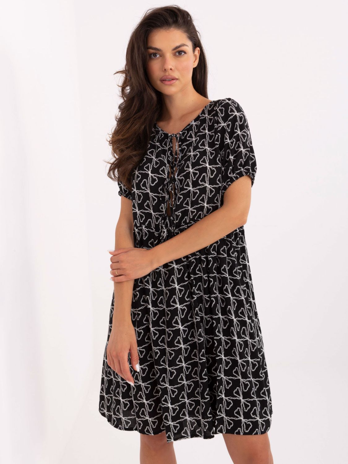 Flared Black Dress with Dots