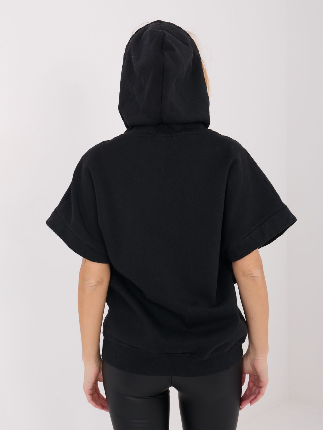 Black cotton hoodie with zipper