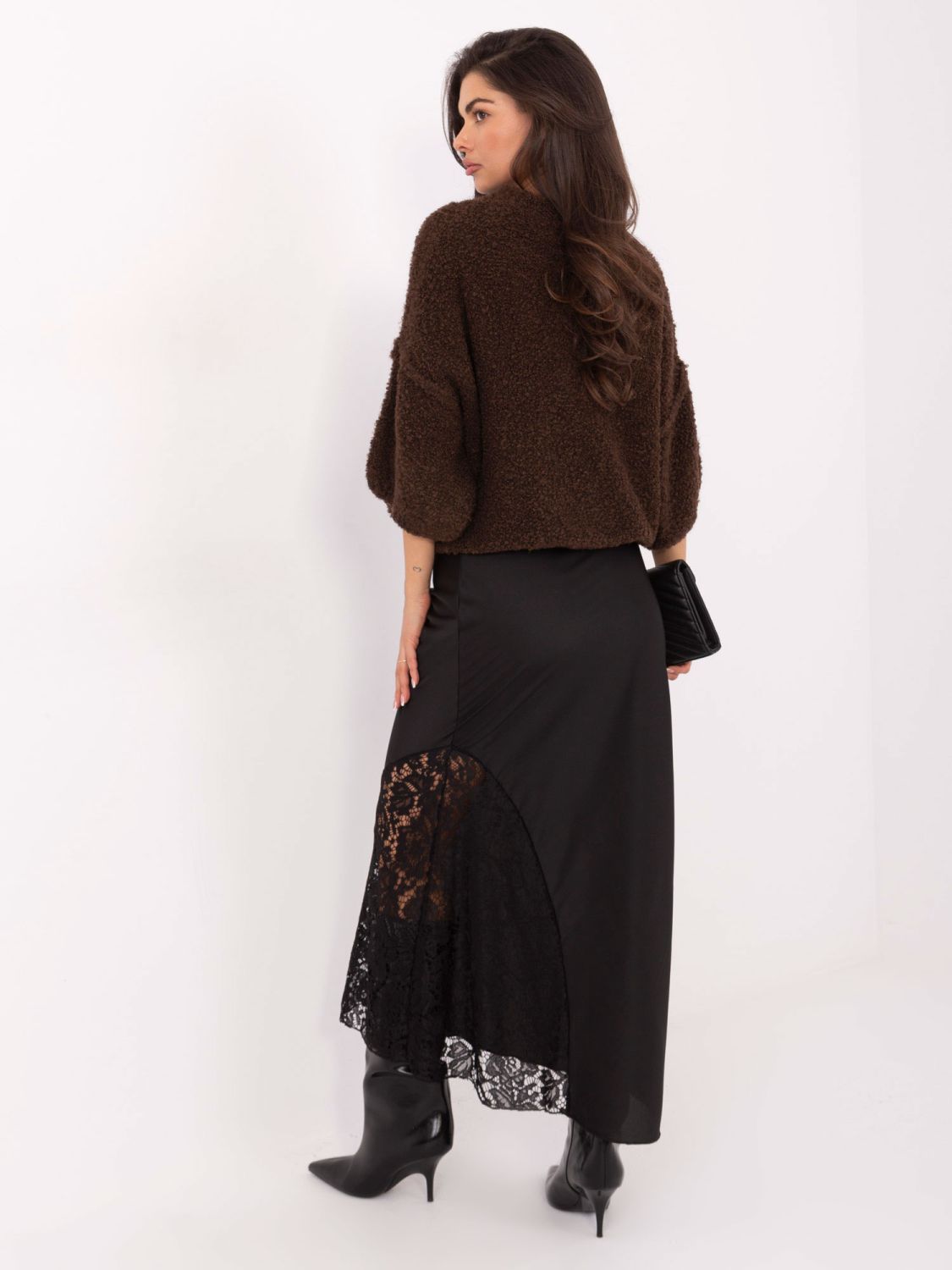 Black midi skirt with lace and textured fabric