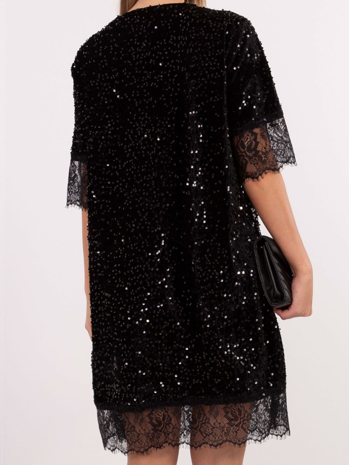Black cocktail dress with lace and sequins