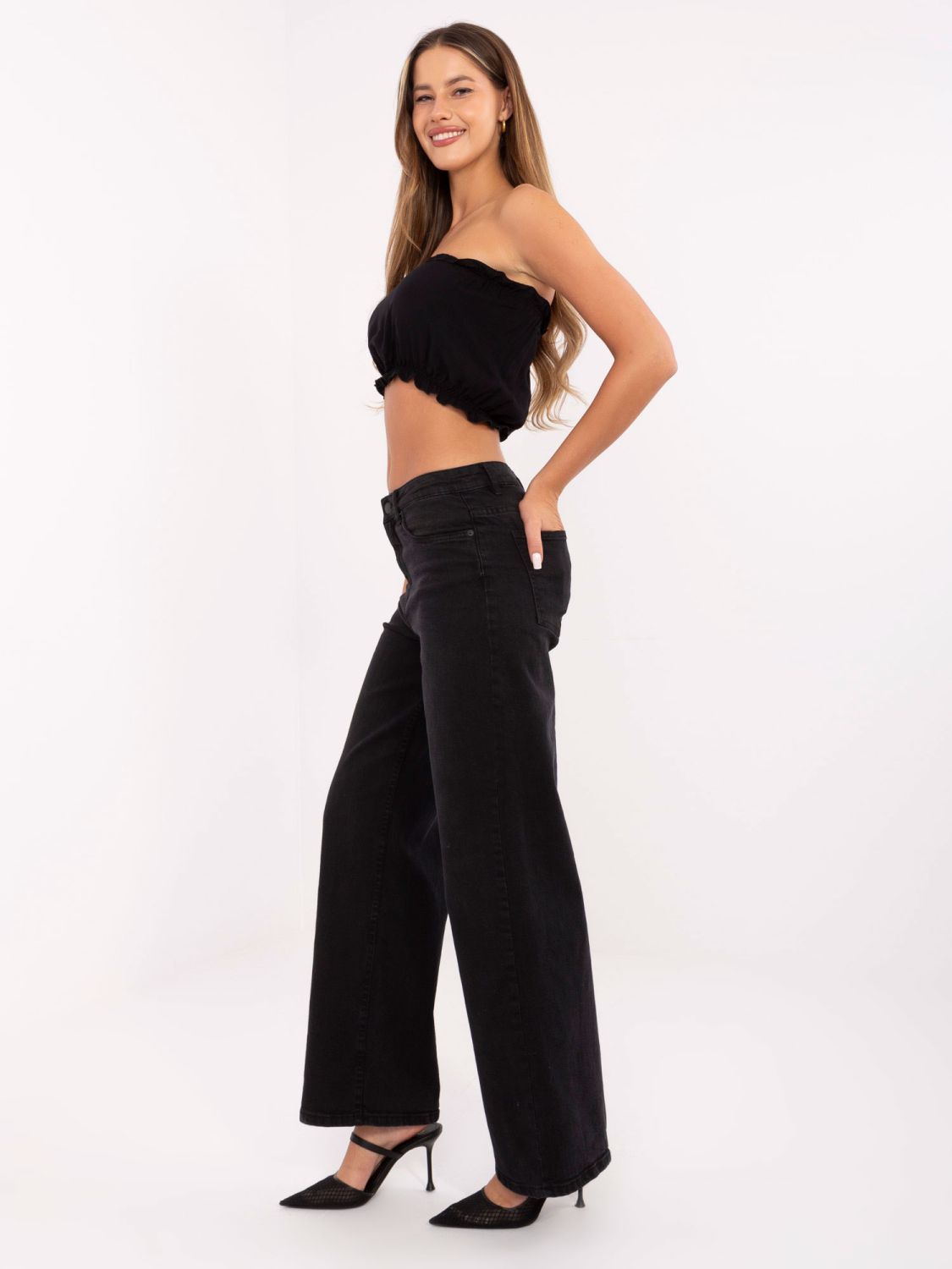 Black Wide-Leg High-Waisted Jeans