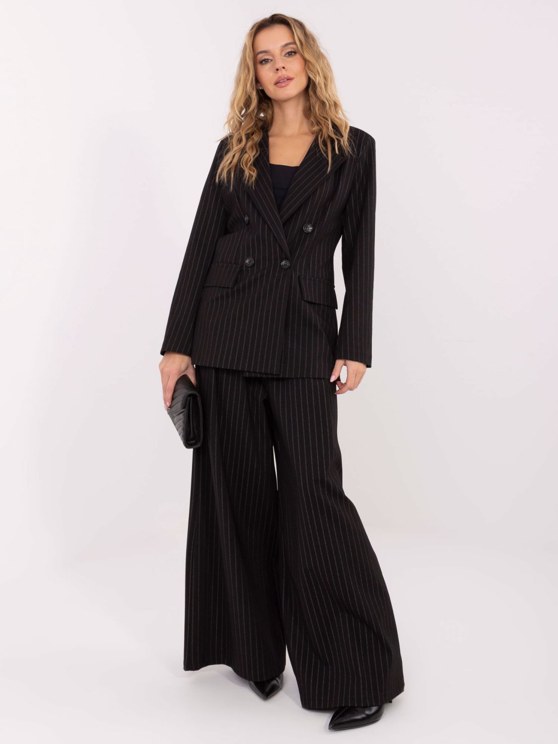 Elegant black palazzo trousers with stripes