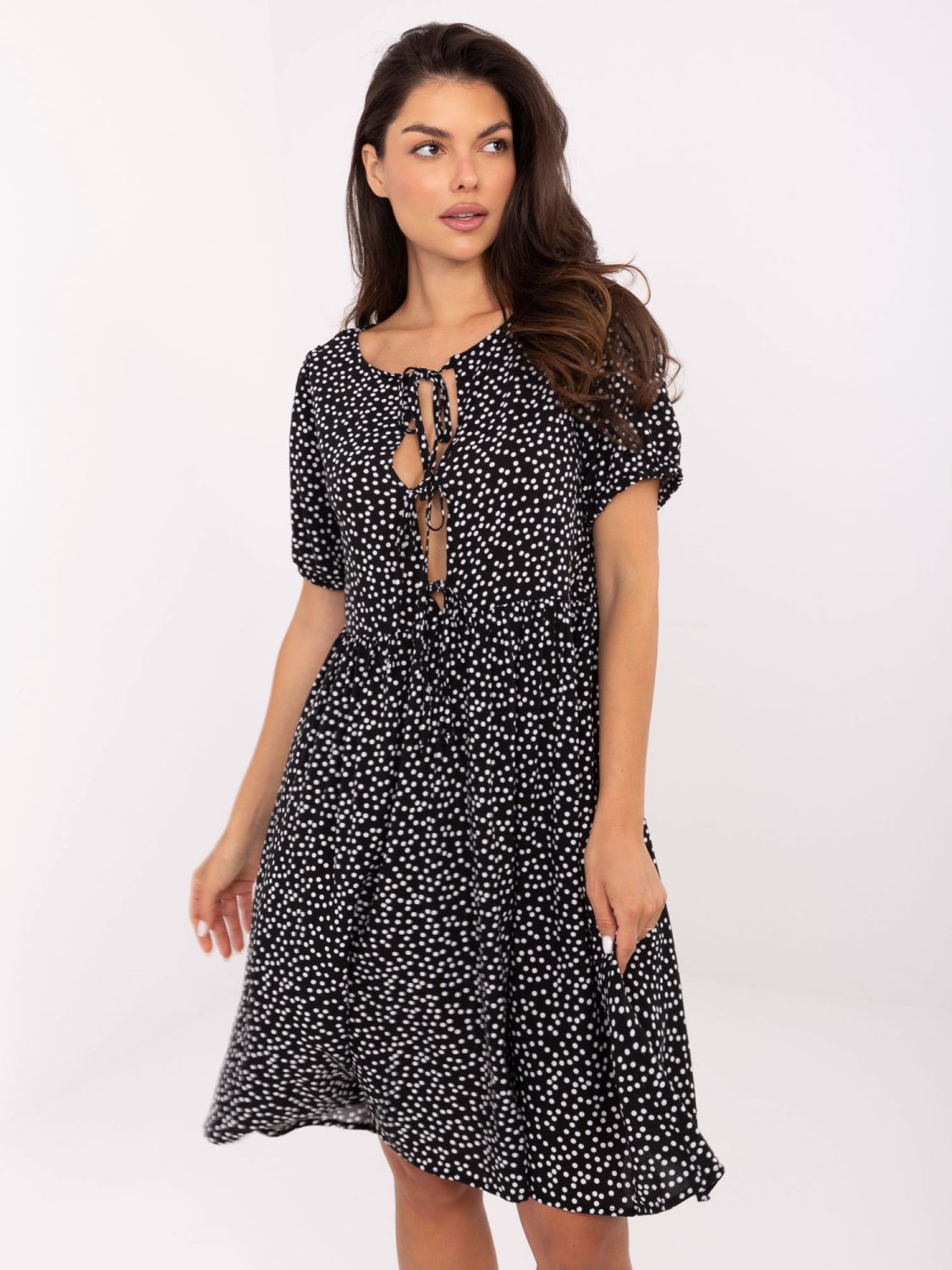 Black Flared Dress with Dots