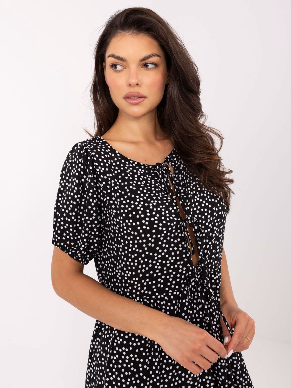 Black Flared Dress with Dots