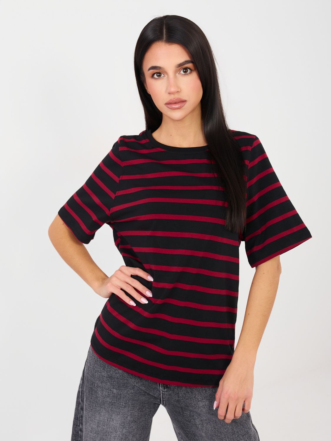 Multicolored striped T-shirt with short sleeves