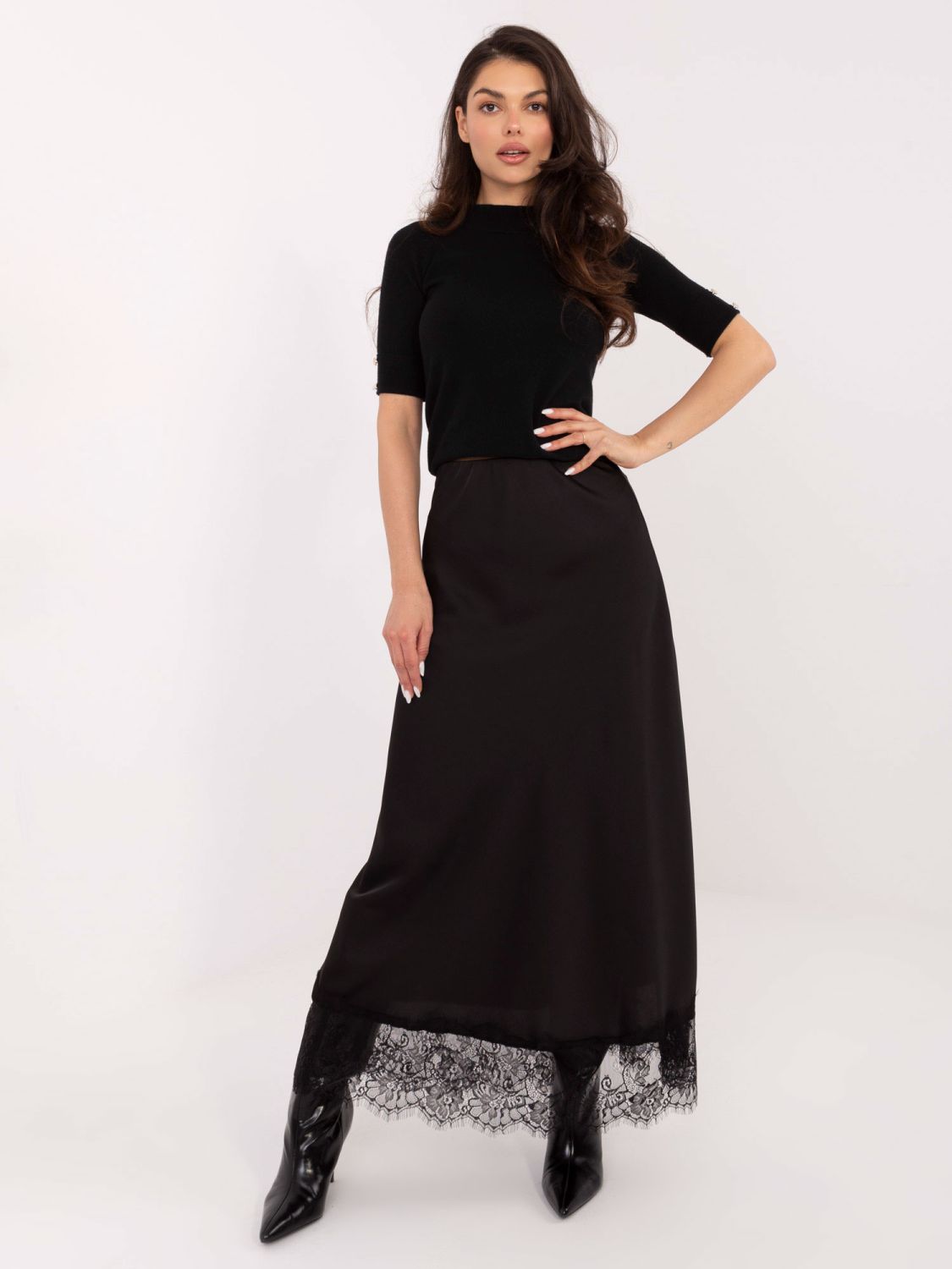 Elegant black pullover with mock neck and buttons