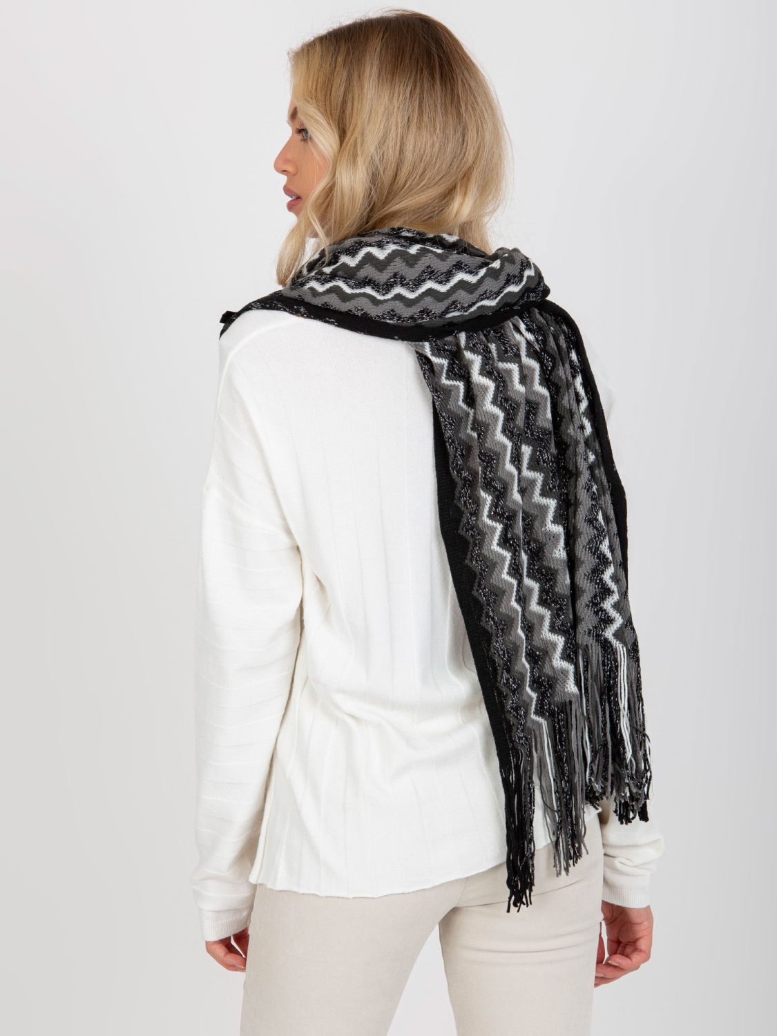 Black Women's Patterned Scarf with Shiny Thread