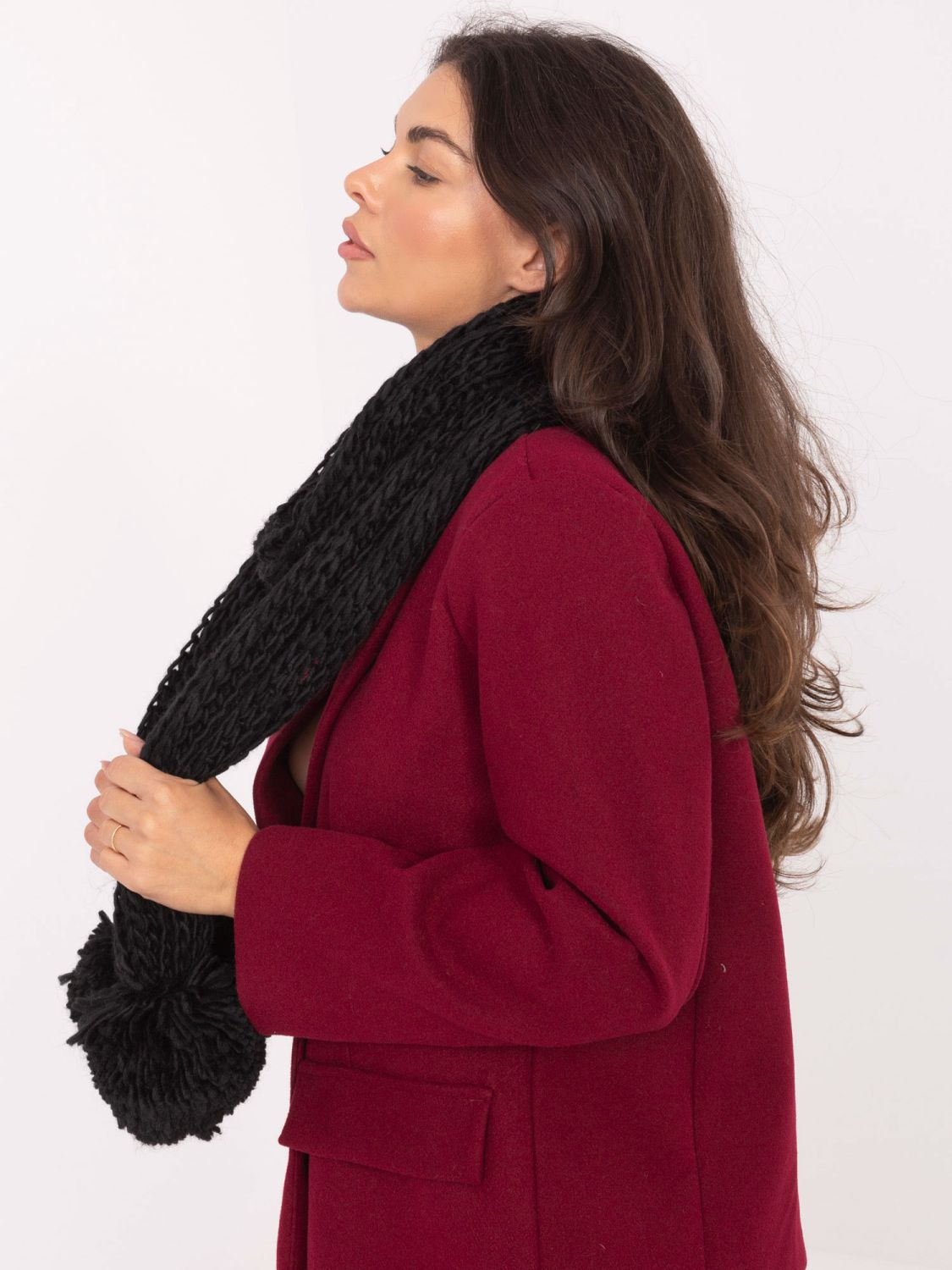 Black acrylic scarf with pompom