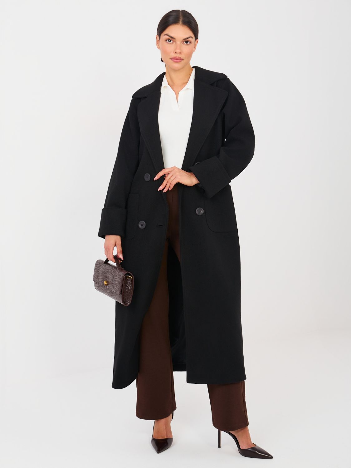 Women's Elegant Black Cashmere Transitional Coat